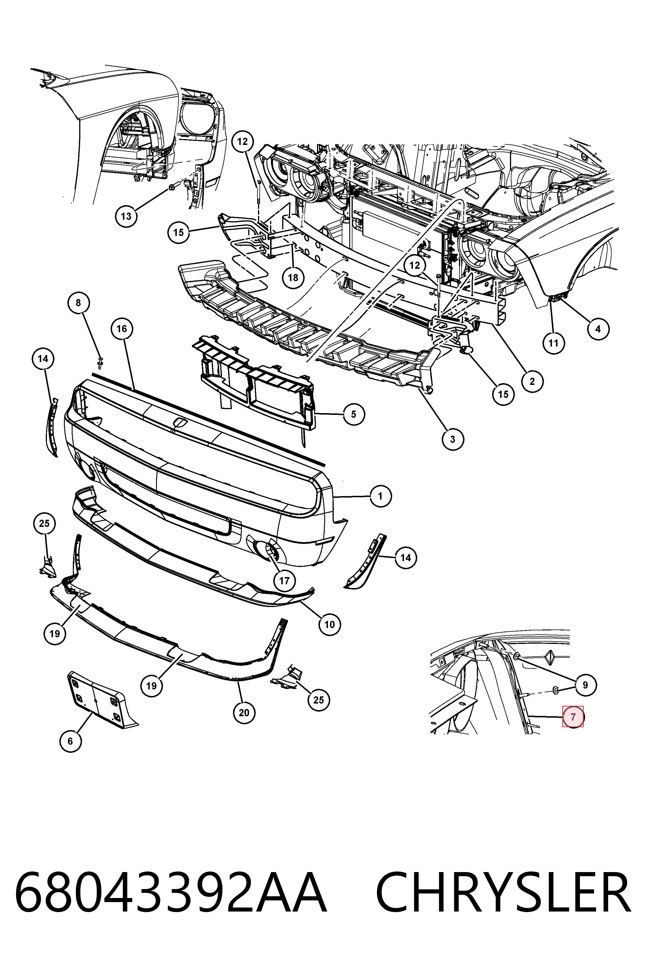 68043392AA Chrysler Кронштейн крепления бампера переднего правый