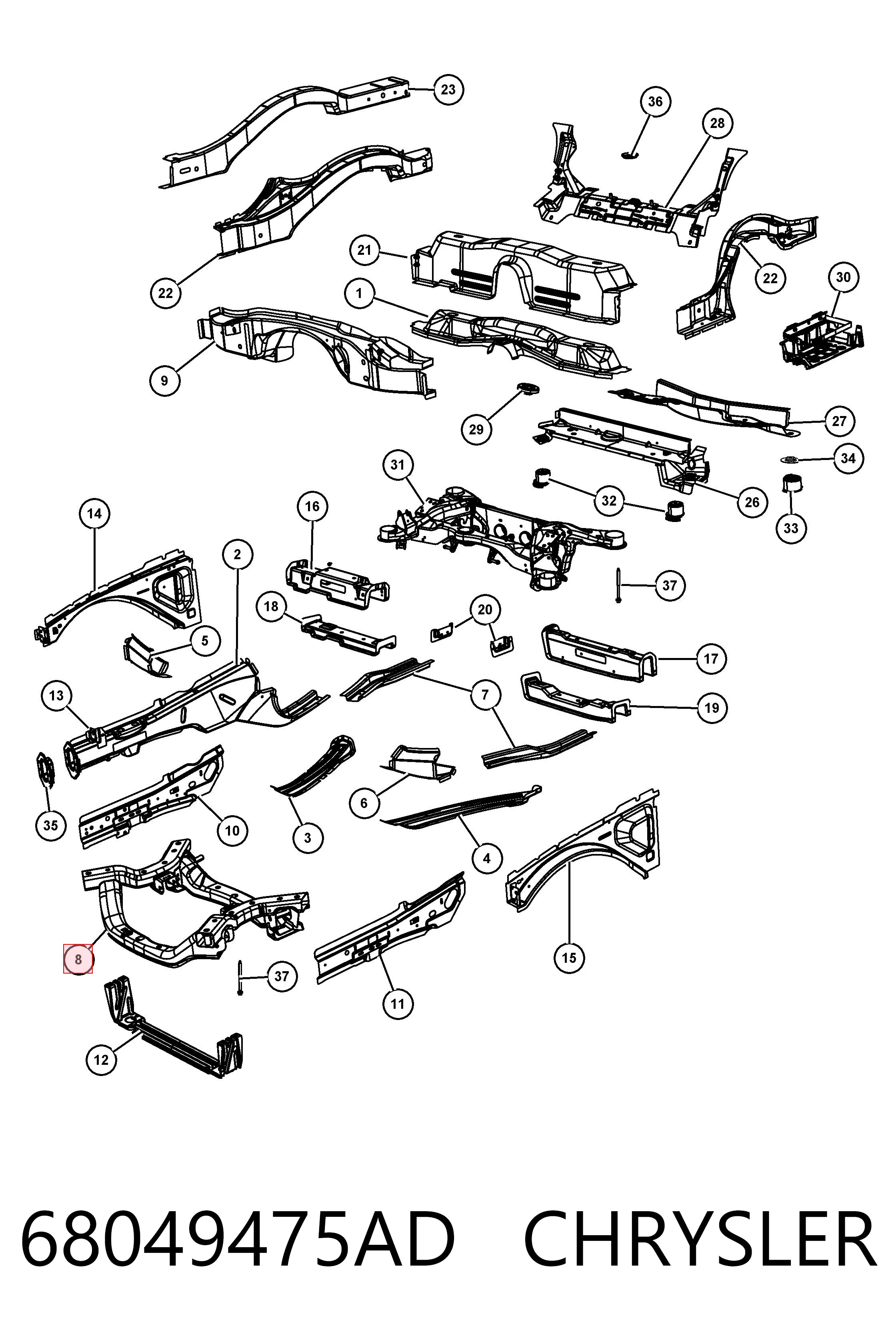 68049475AD Chrysler Подрамник передней подвески