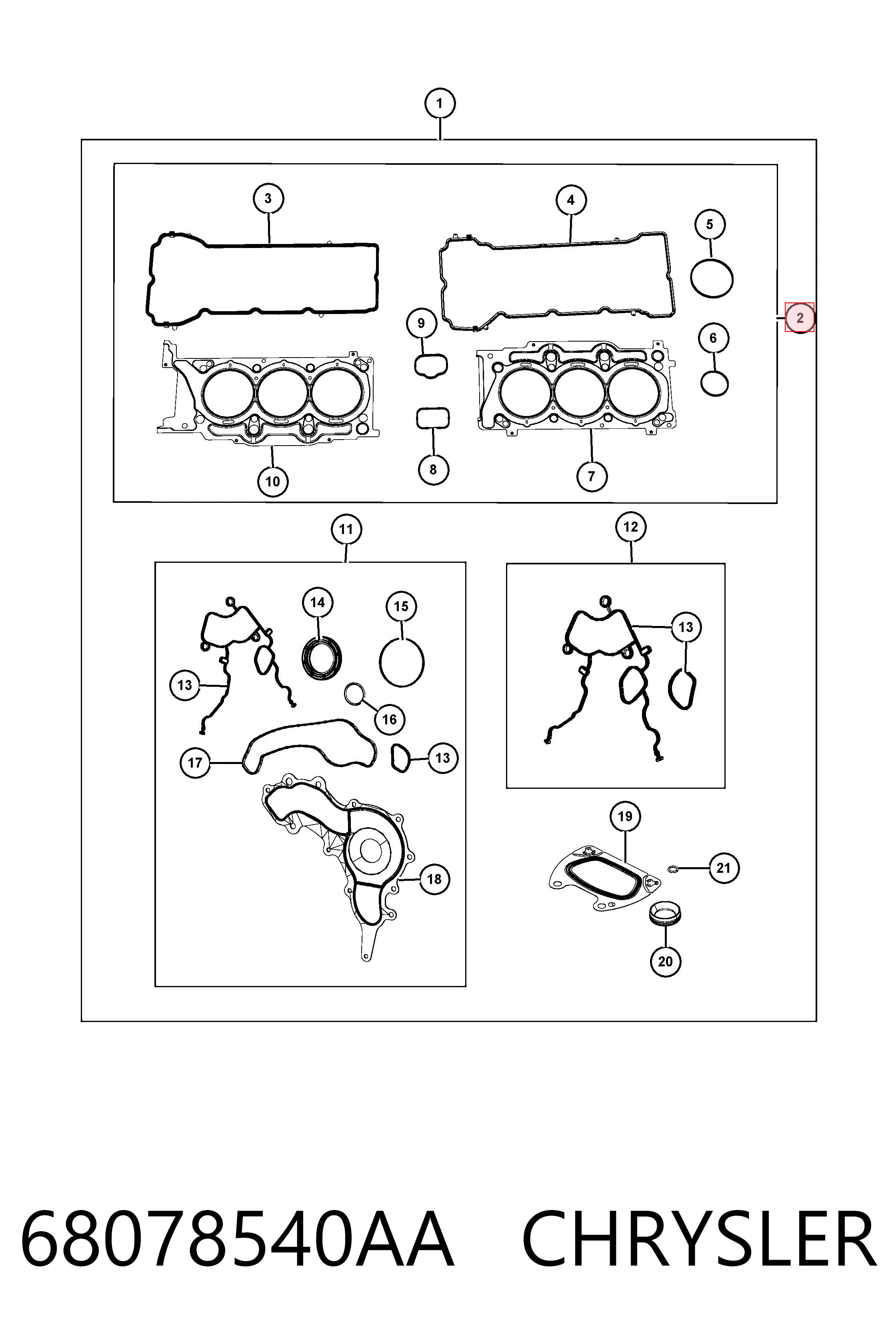 68078540AA Chrysler Комплект прокладок двигателя верхний