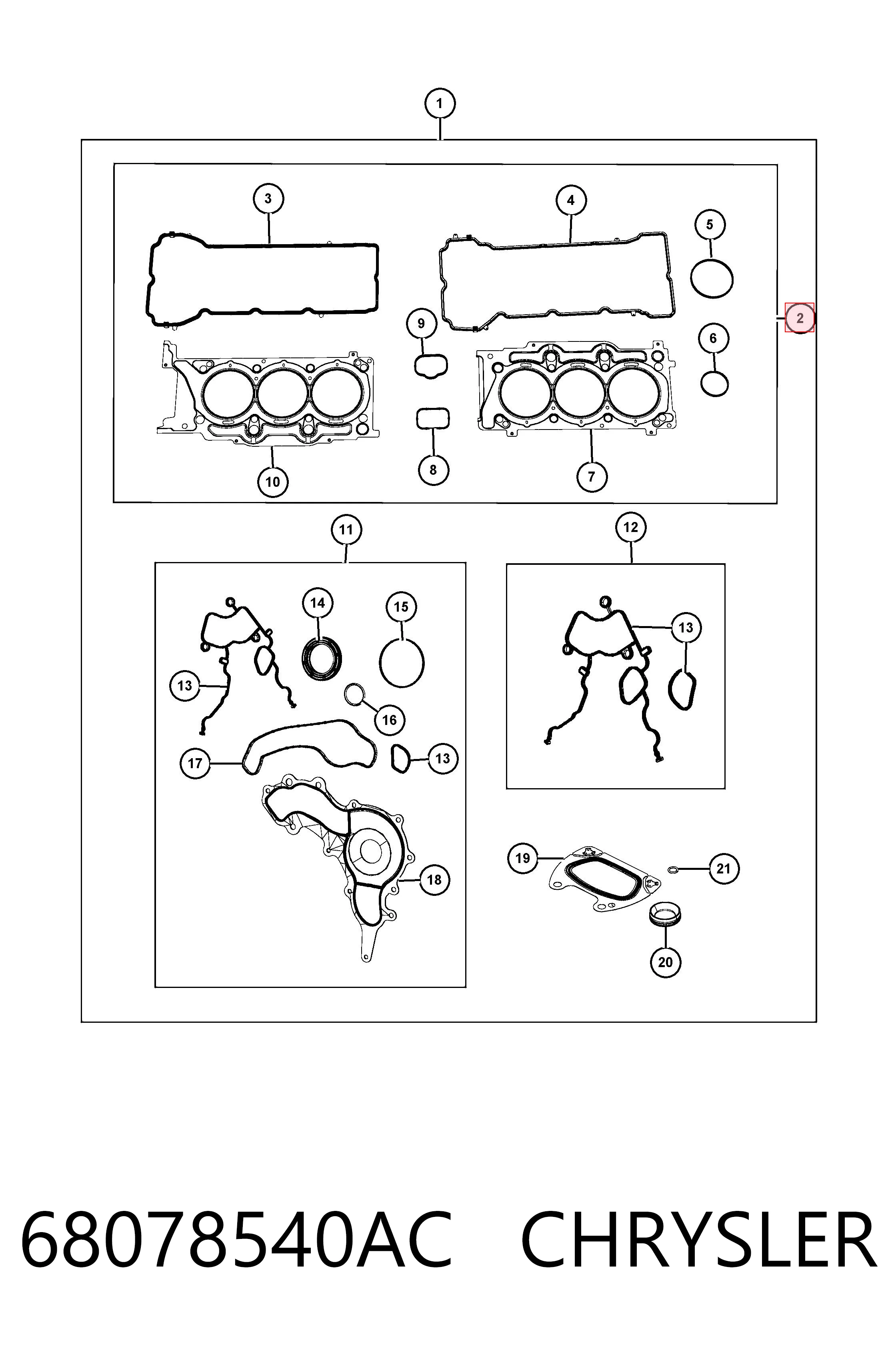 68078540AC Chrysler Комплект прокладок двигателя верхний