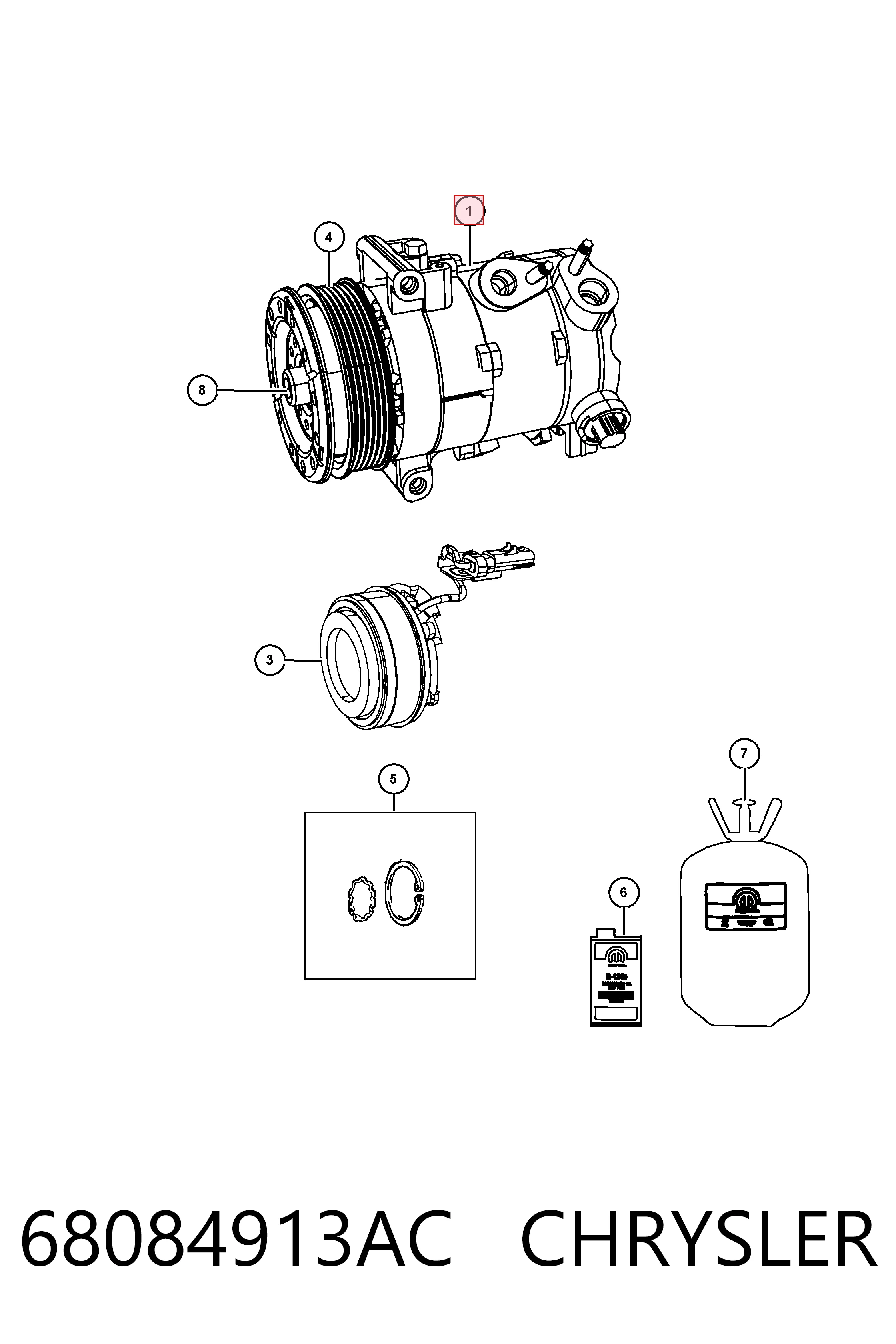 68084913AC Chrysler Компрессор хладагента