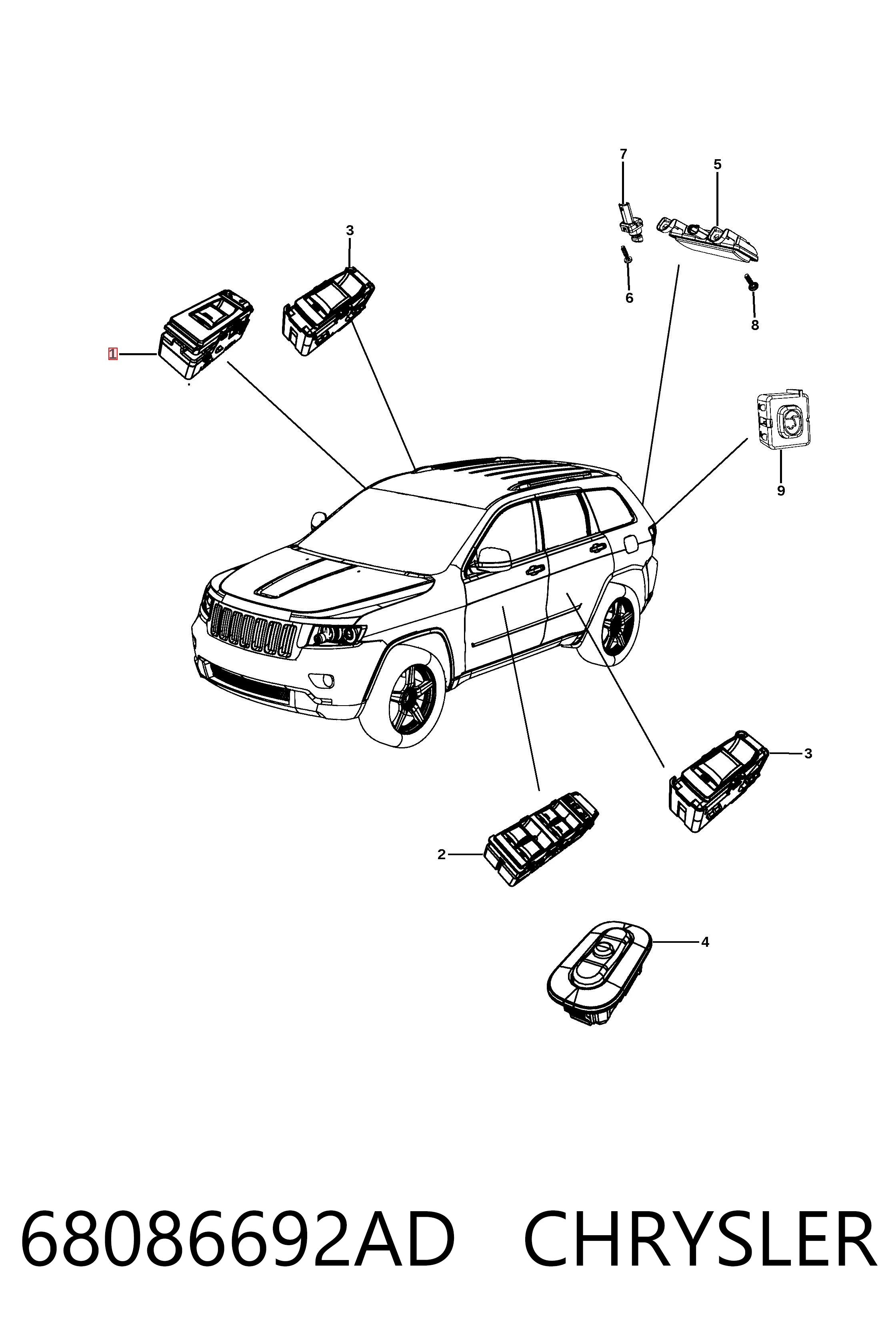 Купить K68086692AF Fiat/Alfa/Lancia Кнопки переднего левого стеклоподъёмника