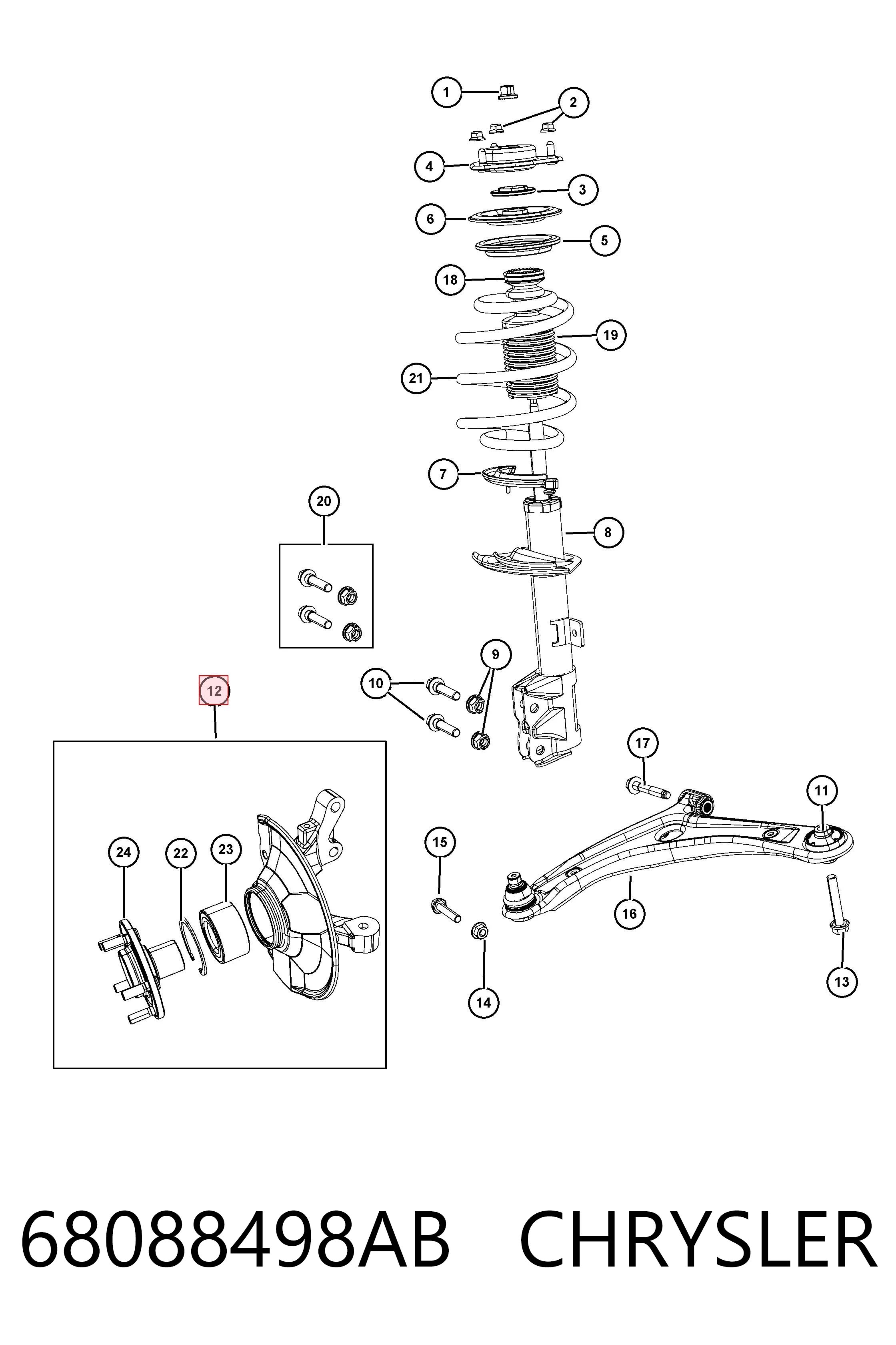 Цапфа передняя правая K05085702AI Fiat/Alfa/Lancia
