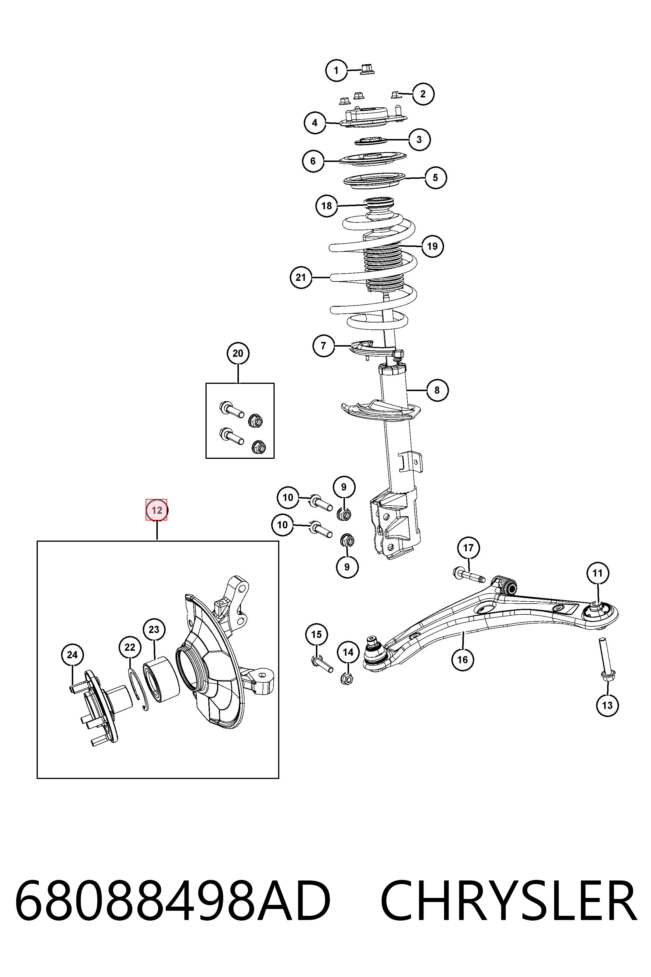 K05085702AI Fiat/Alfa/Lancia Цапфа - поворотный кулак передний, правый