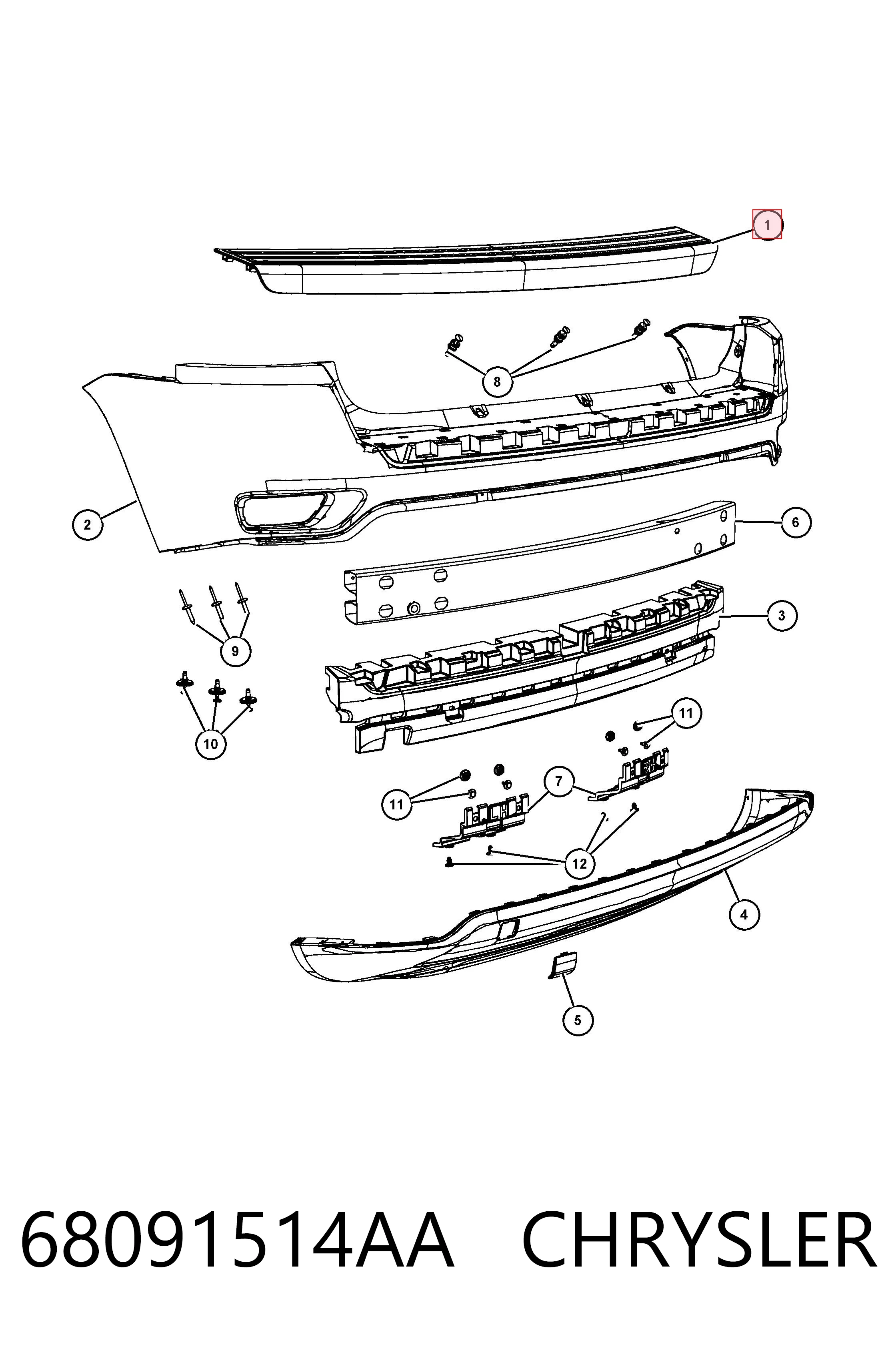 K68109914AA Fiat/Alfa/Lancia Накладка бампера заднего, верхняя защитная