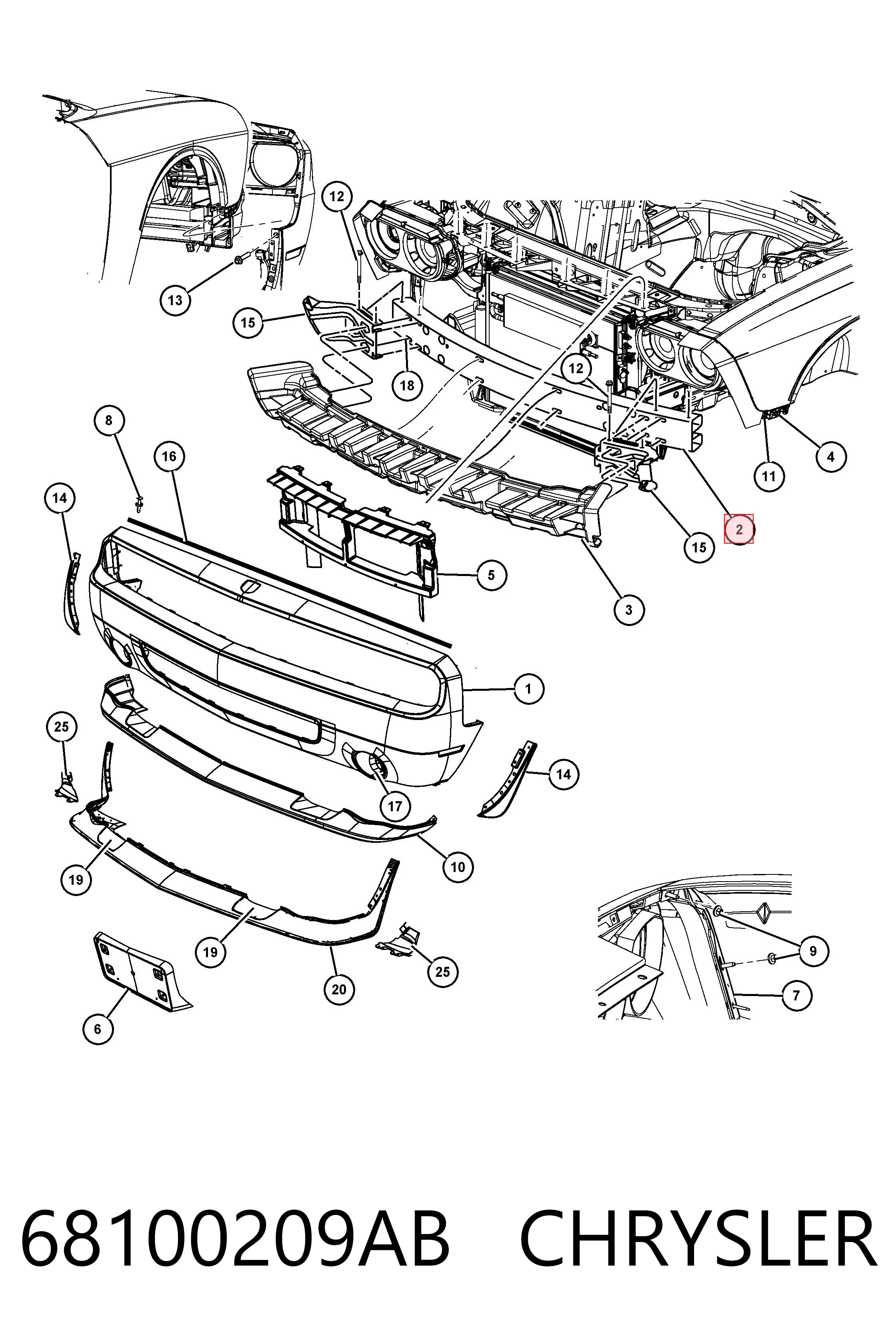 68100209AB Chrysler Балка бампера переднего