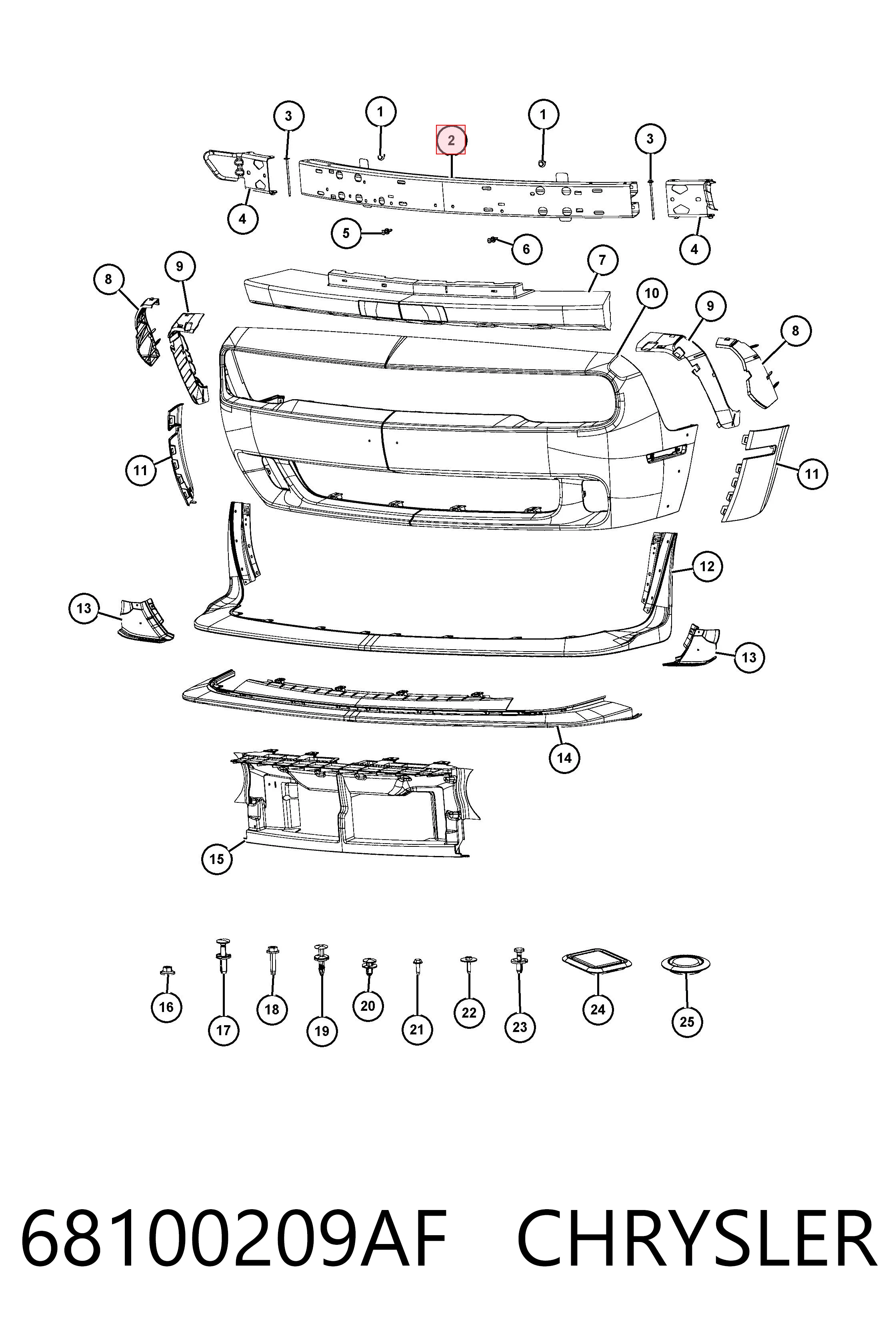 68100209AF Chrysler Балка бампера переднего