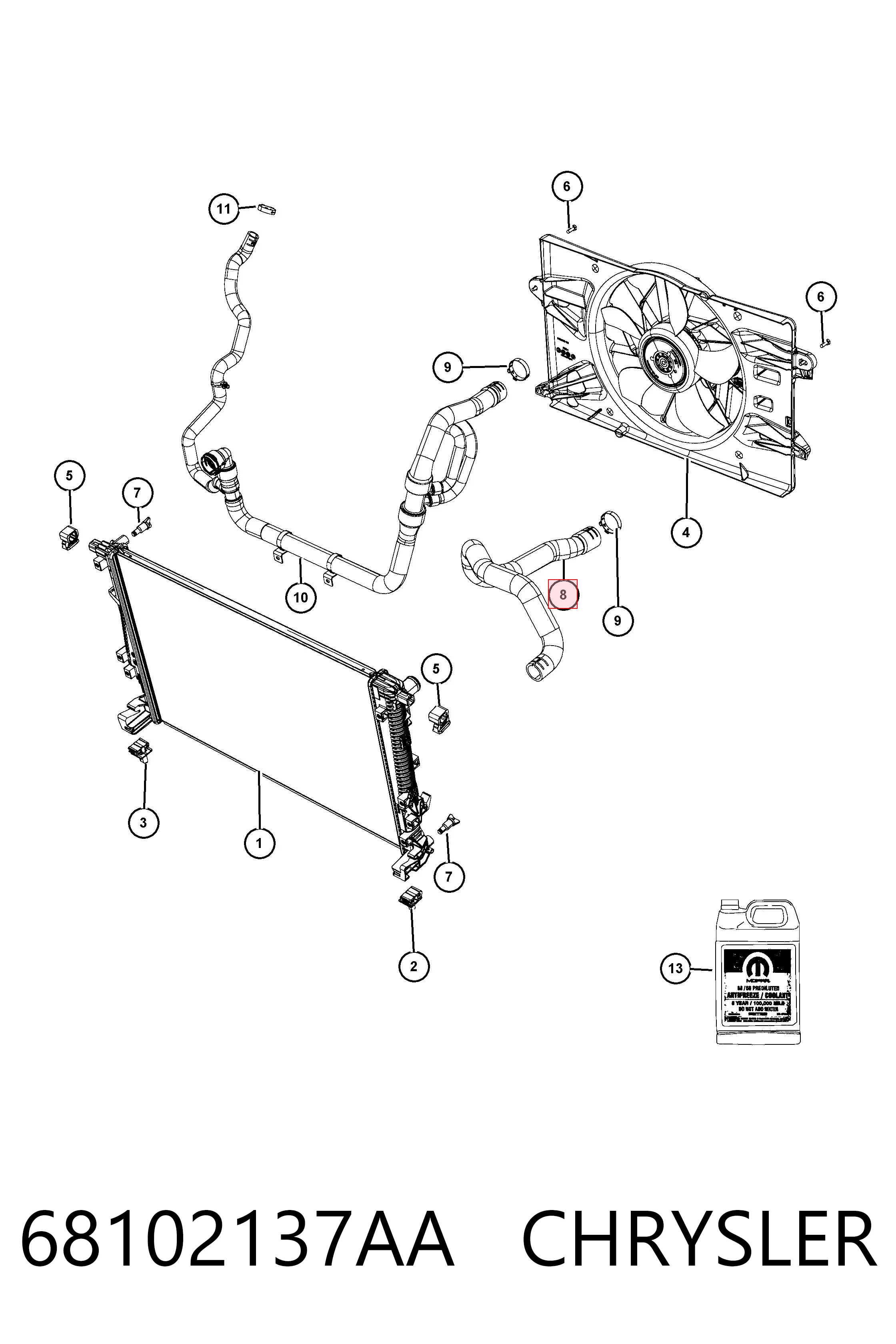 Шланг радиатора охлаждения Jeep Cherokee внедорожник (KL) (2014 - 2023) цена, от 6.33 USD