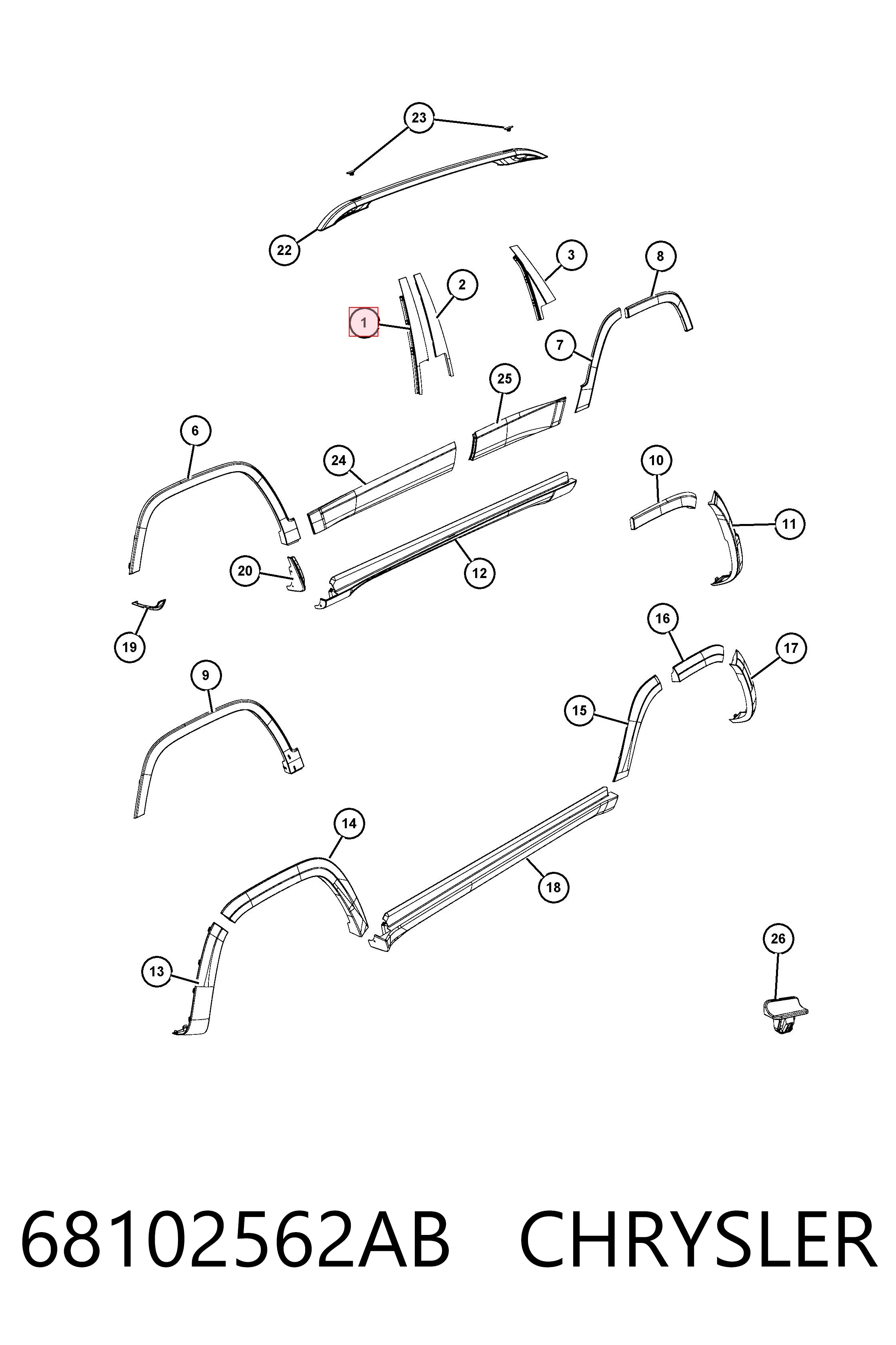 K68102562AA Fiat/Alfa/Lancia Накладка двери передней правой вертикальная