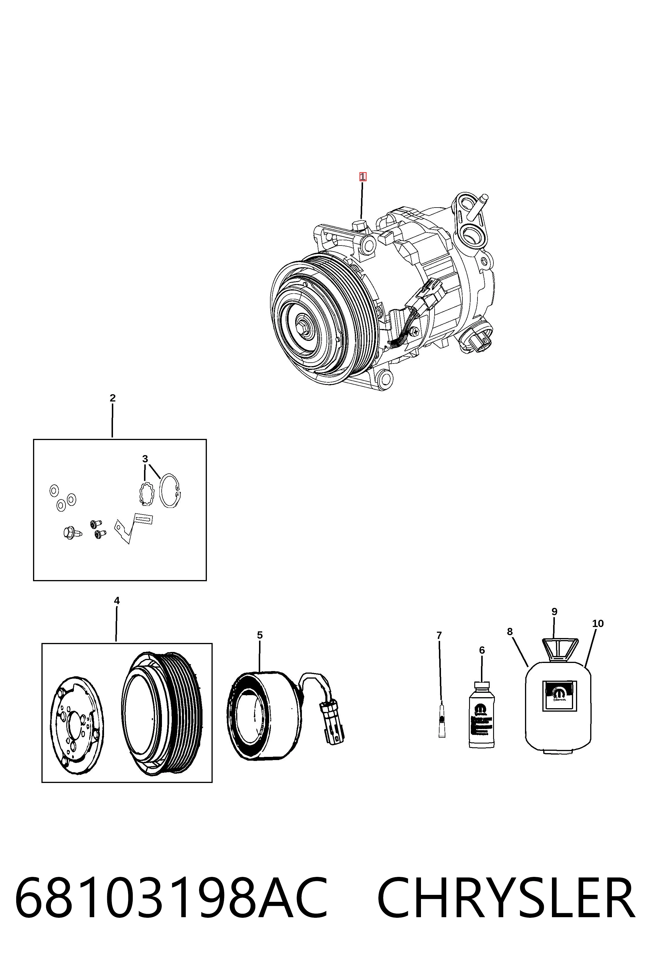 68103198AC Chrysler Компрессор хладагента