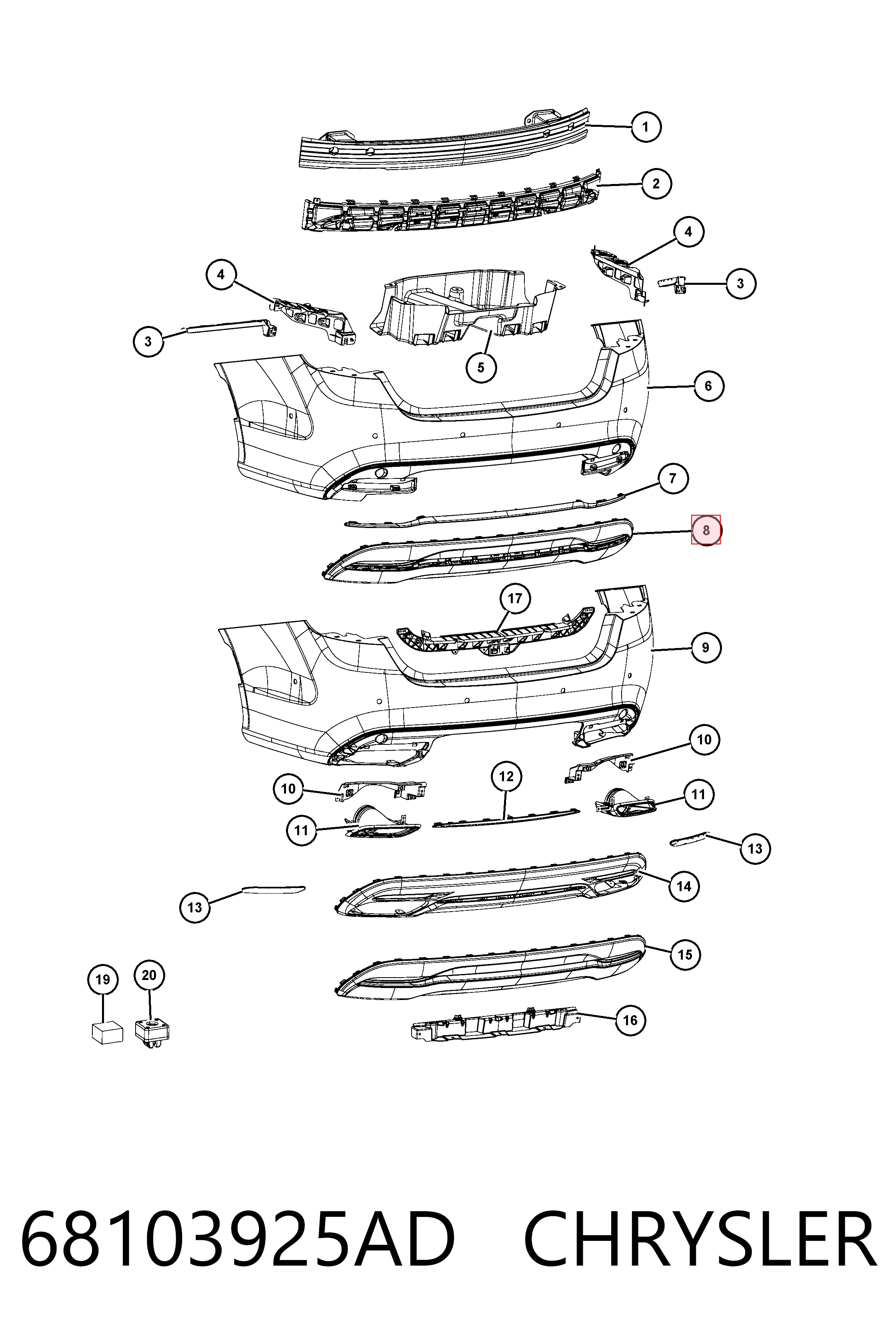 Купить K68103925AC Fiat/Alfa/Lancia Накладка бампера заднего