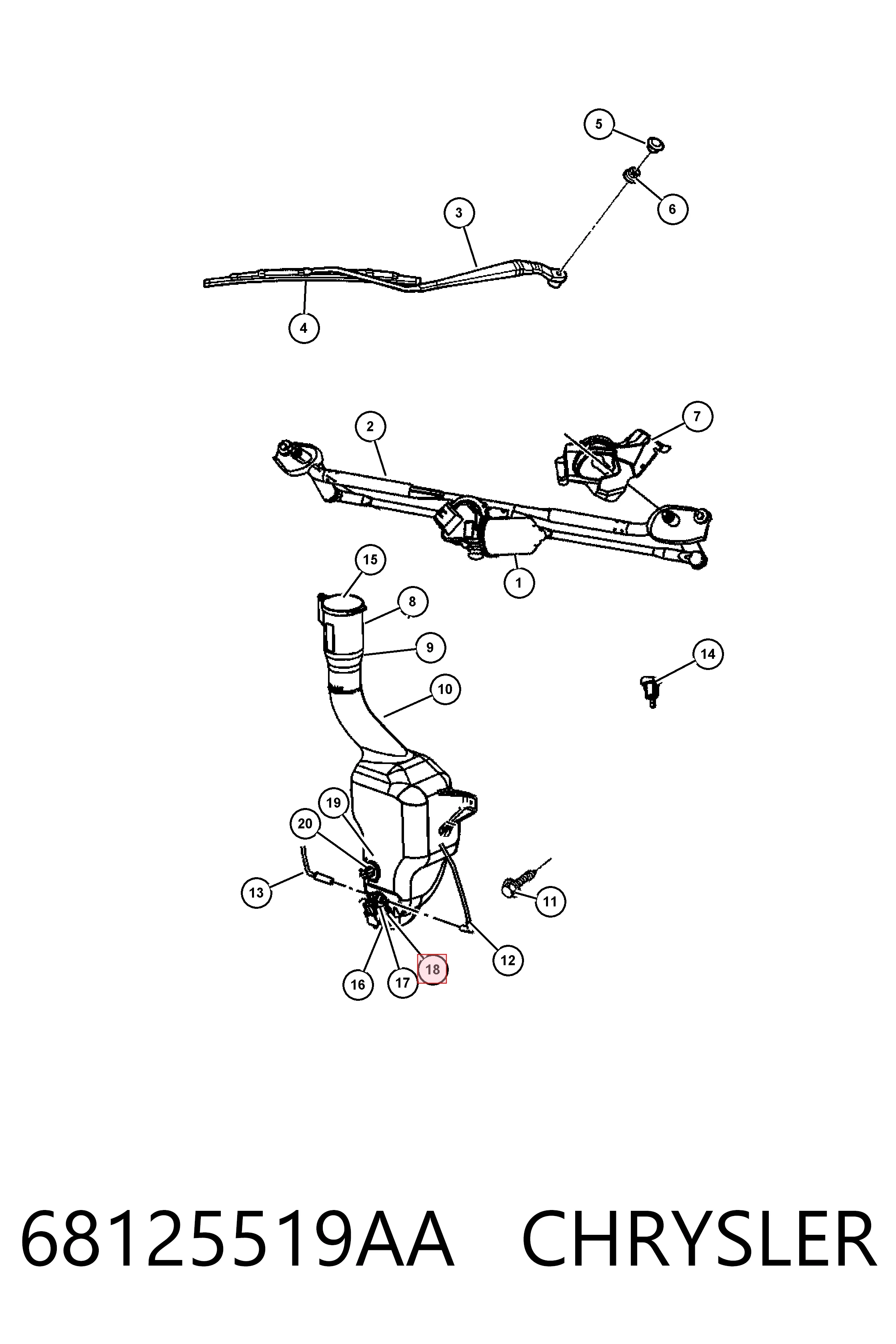 Купить K68125519AA Fiat/Alfa/Lancia Моторчик омывателя переднего стекла
