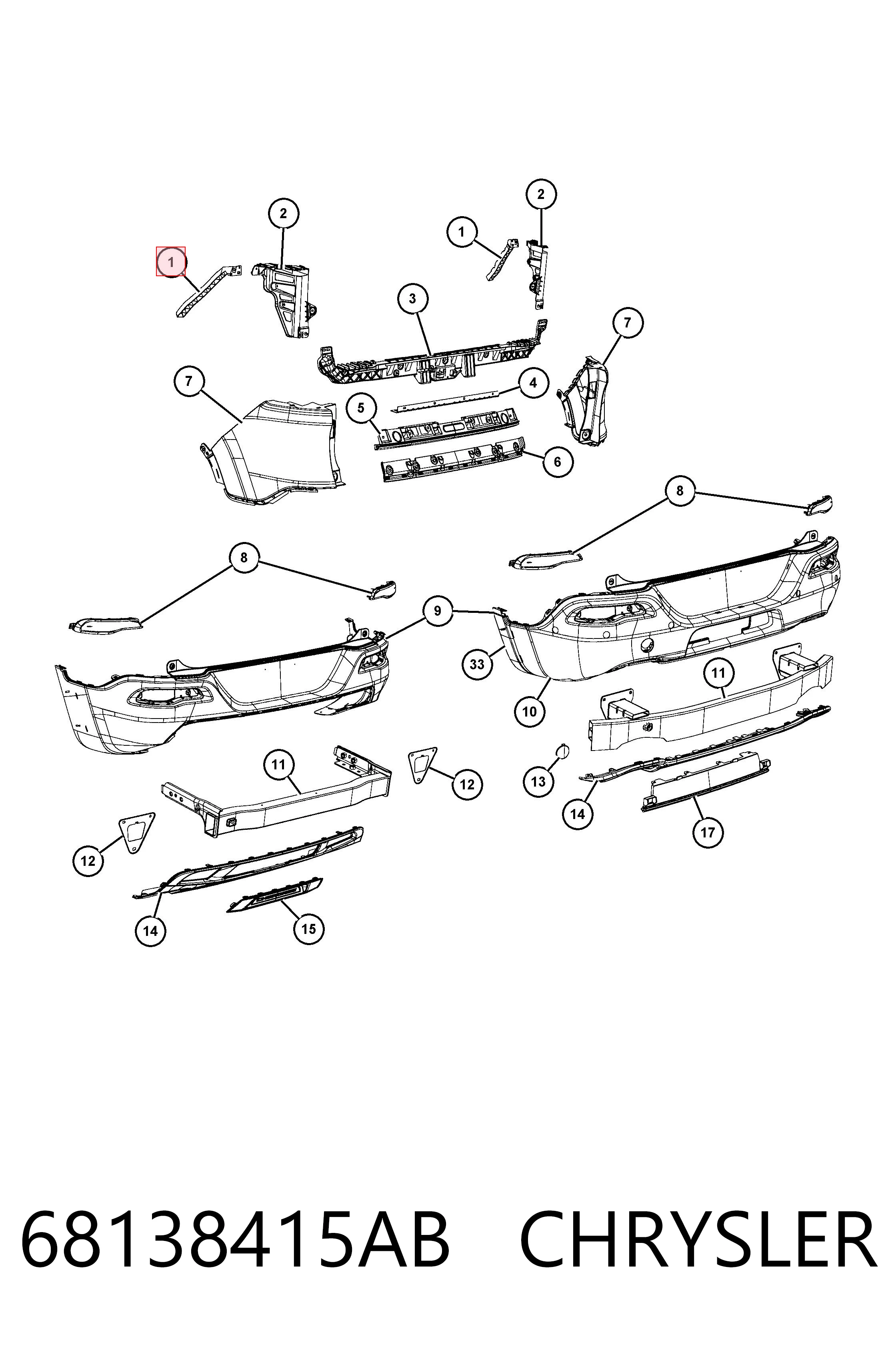 K68138415AB Fiat/Alfa/Lancia Кронштейн бампера заднего внешний левый