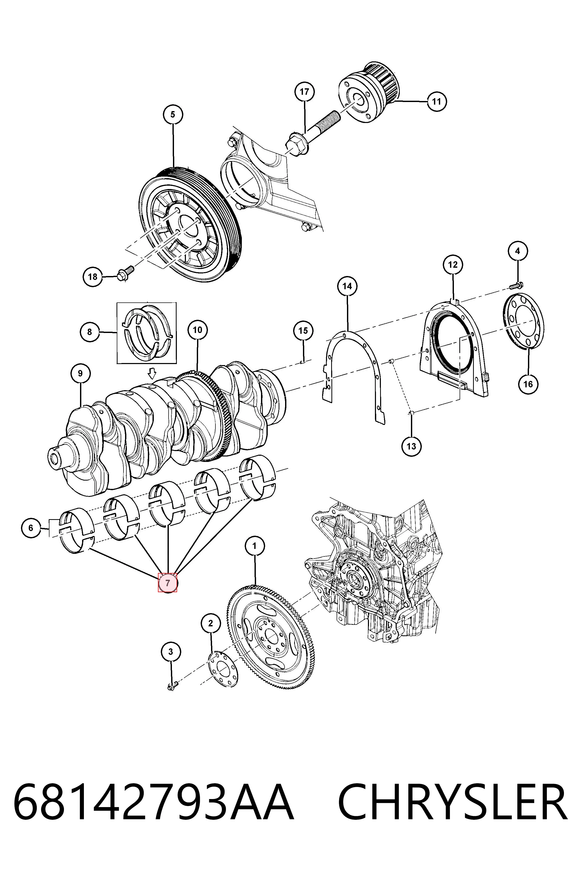 68142793AA Chrysler Подшипник скольжения коленвала