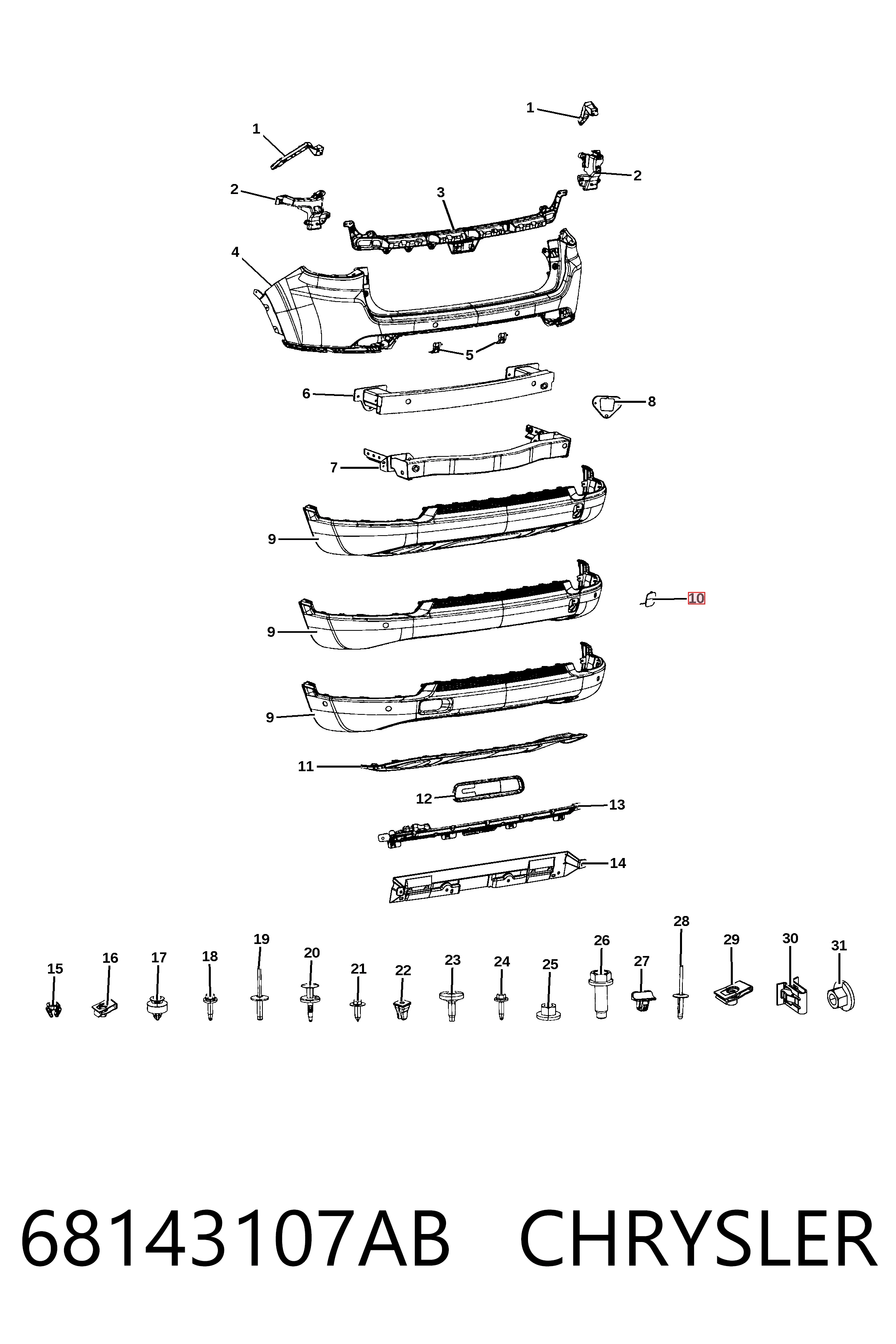 68143107AB Chrysler Накладка бампера переднего