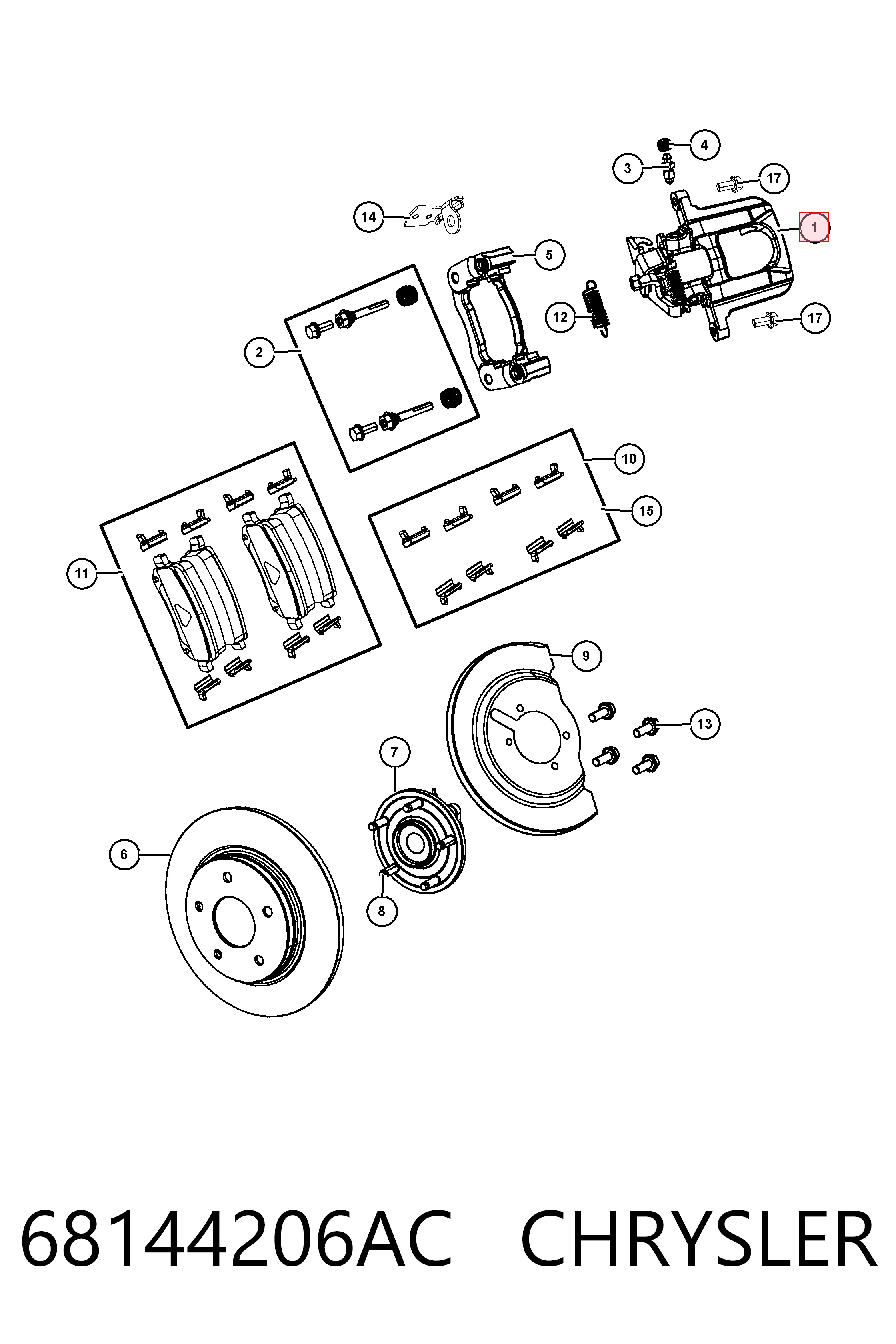 68144206AC Chrysler Суппорт тормозной задний правый