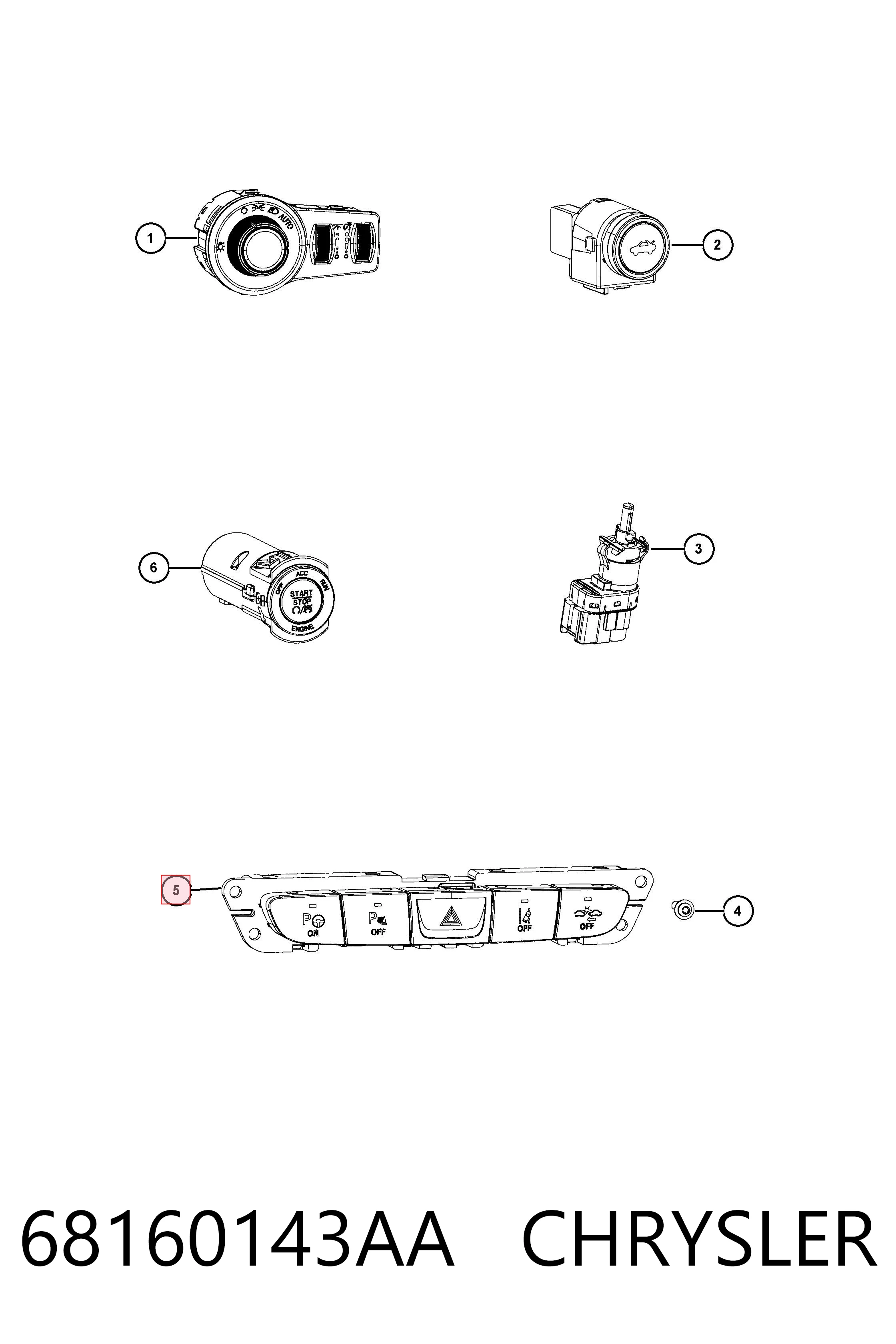 68160143AA Chrysler Блок кнопок центральной консоли
