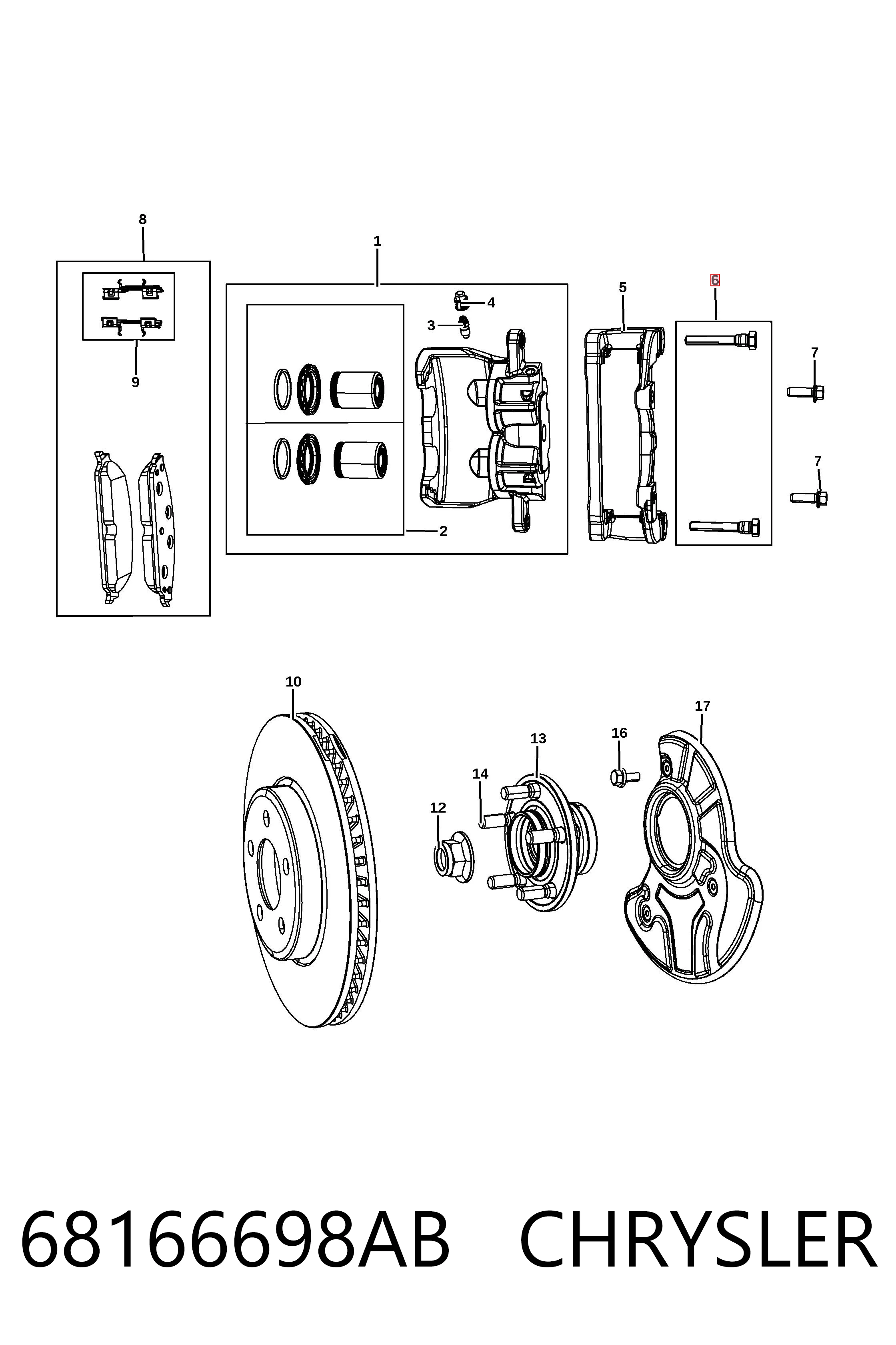 Ремкомплект переднего суппорта K68166698AB Fiat/Alfa/Lancia