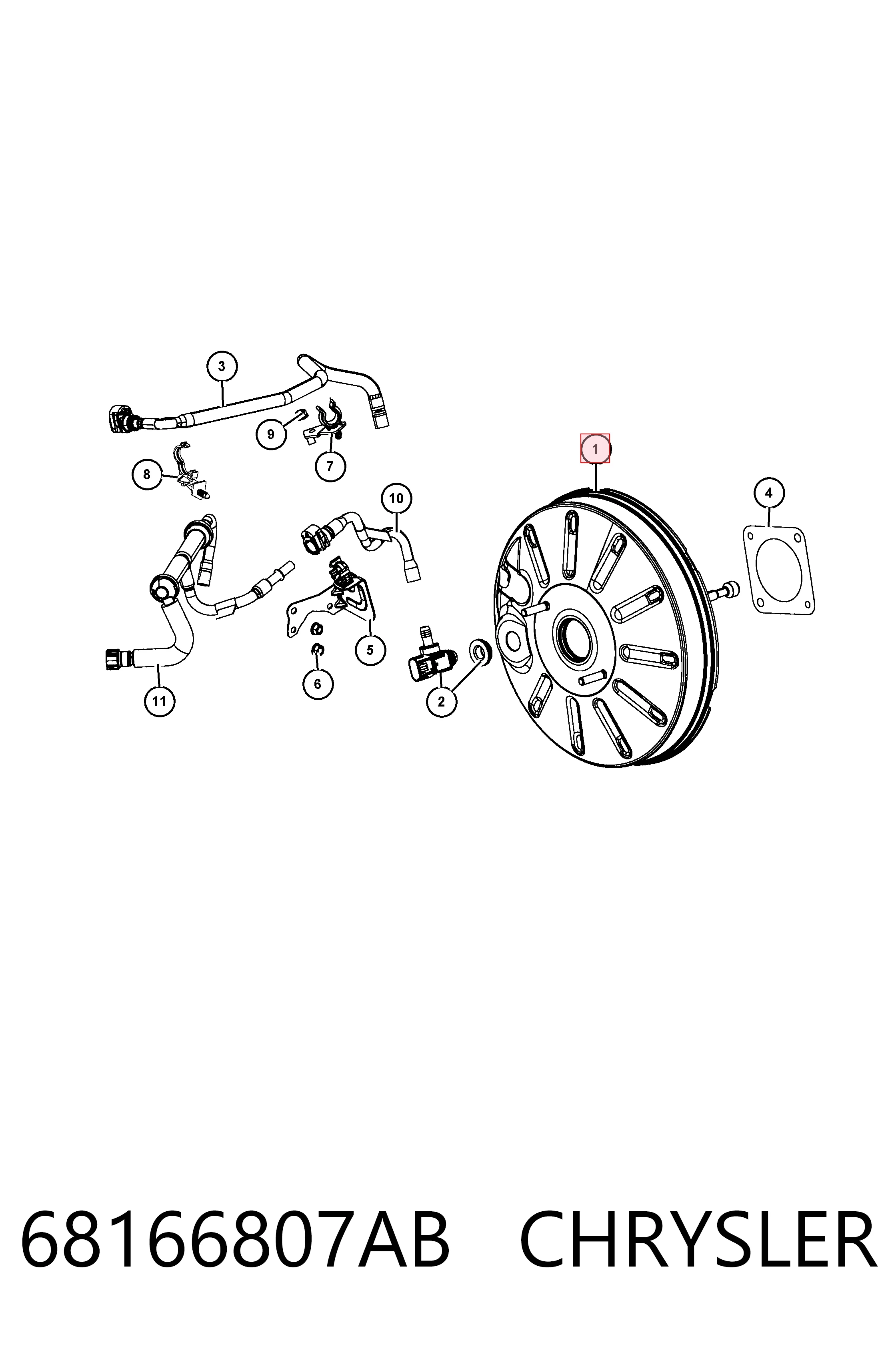 68166807AB Chrysler Усилитель тормоза вакуумный