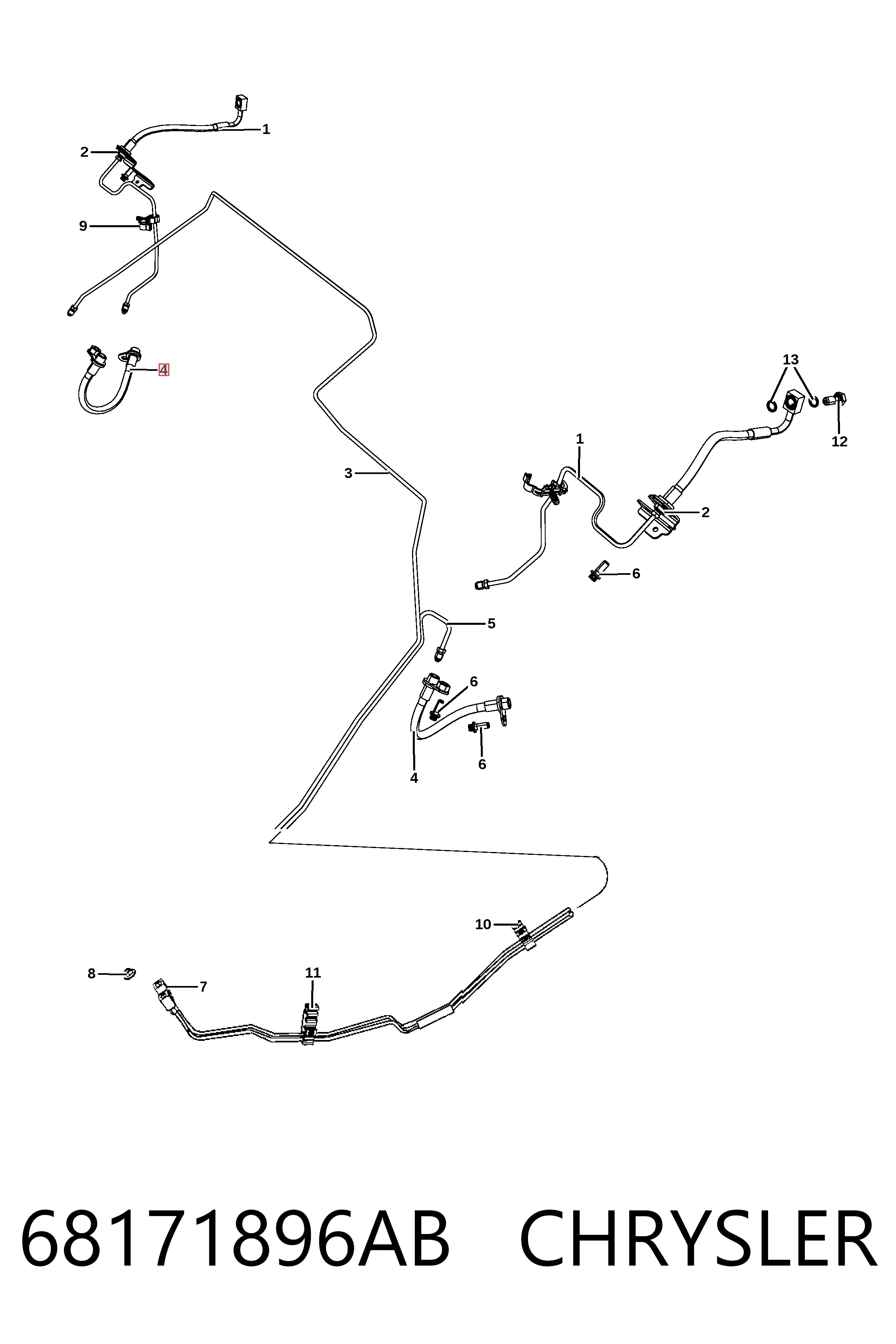 Задний тормозной шланг K68171896AA Fiat/Alfa/Lancia