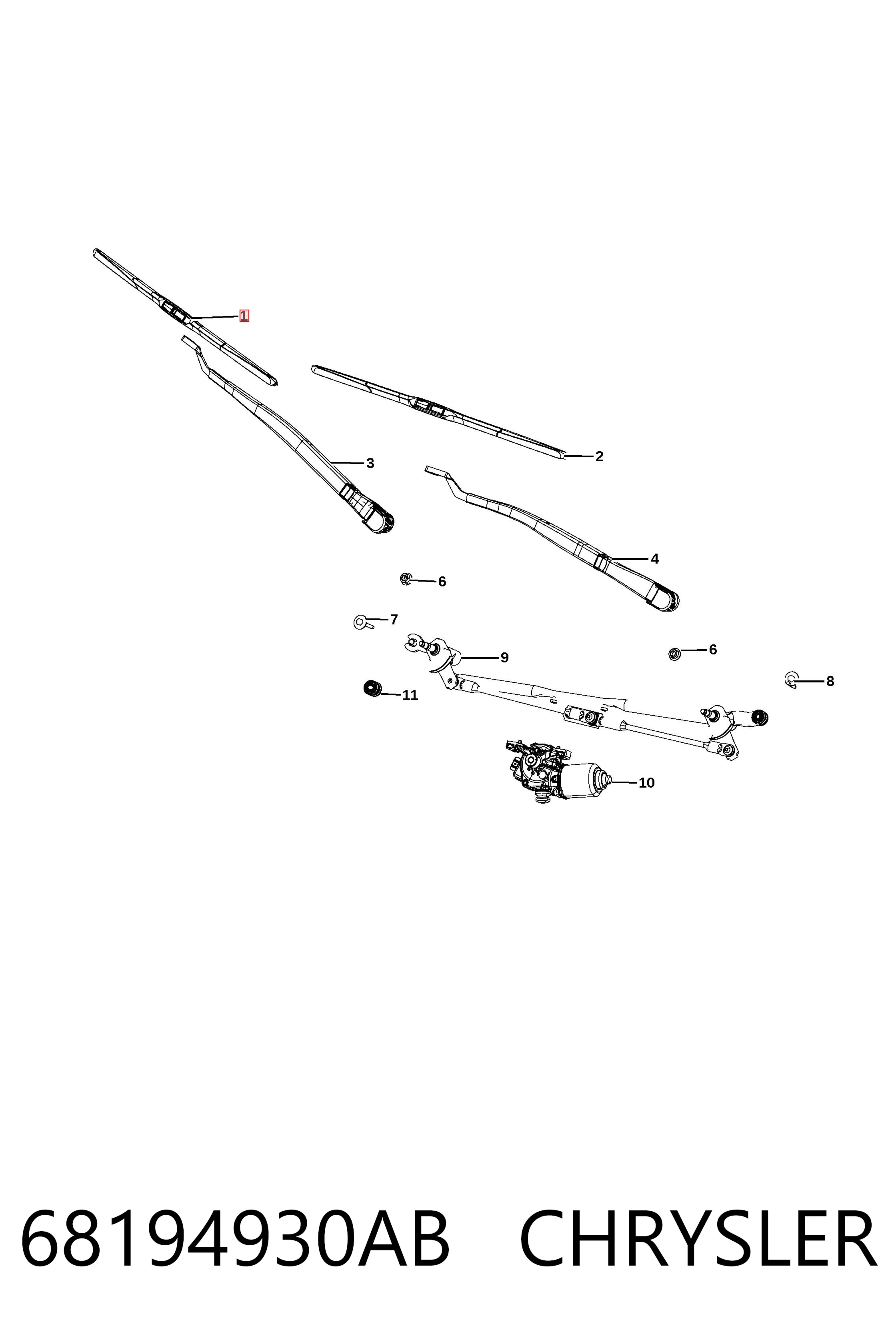 Щетка-дворник лобового стекла пассажирская K68082556AA Fiat/Alfa/Lancia