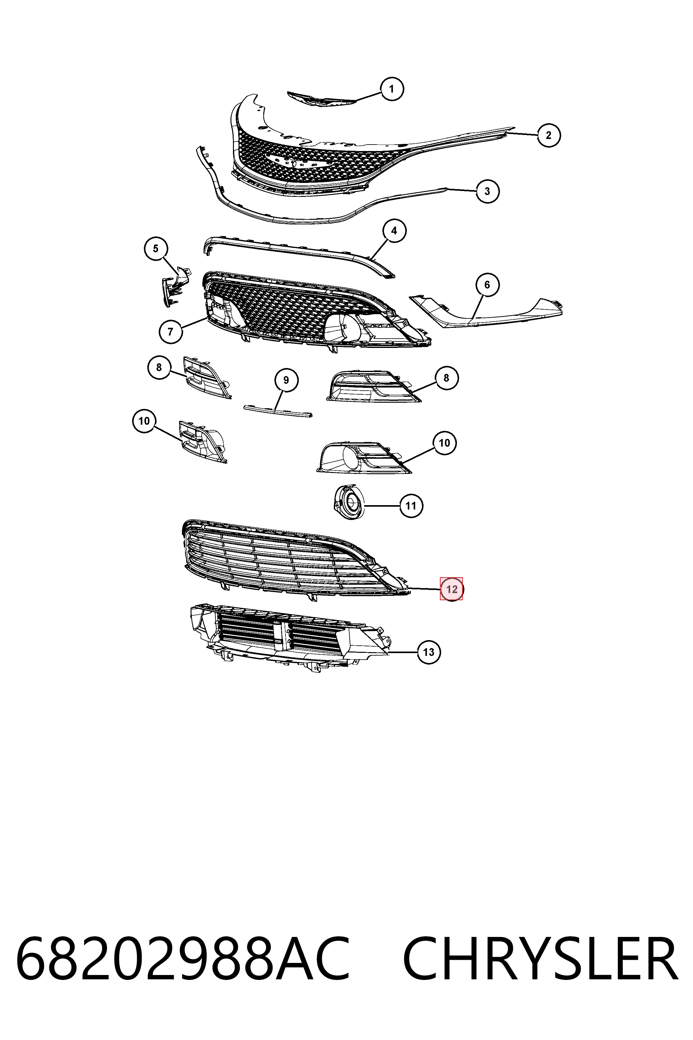 68202988AC Chrysler Решетка переднего бампера