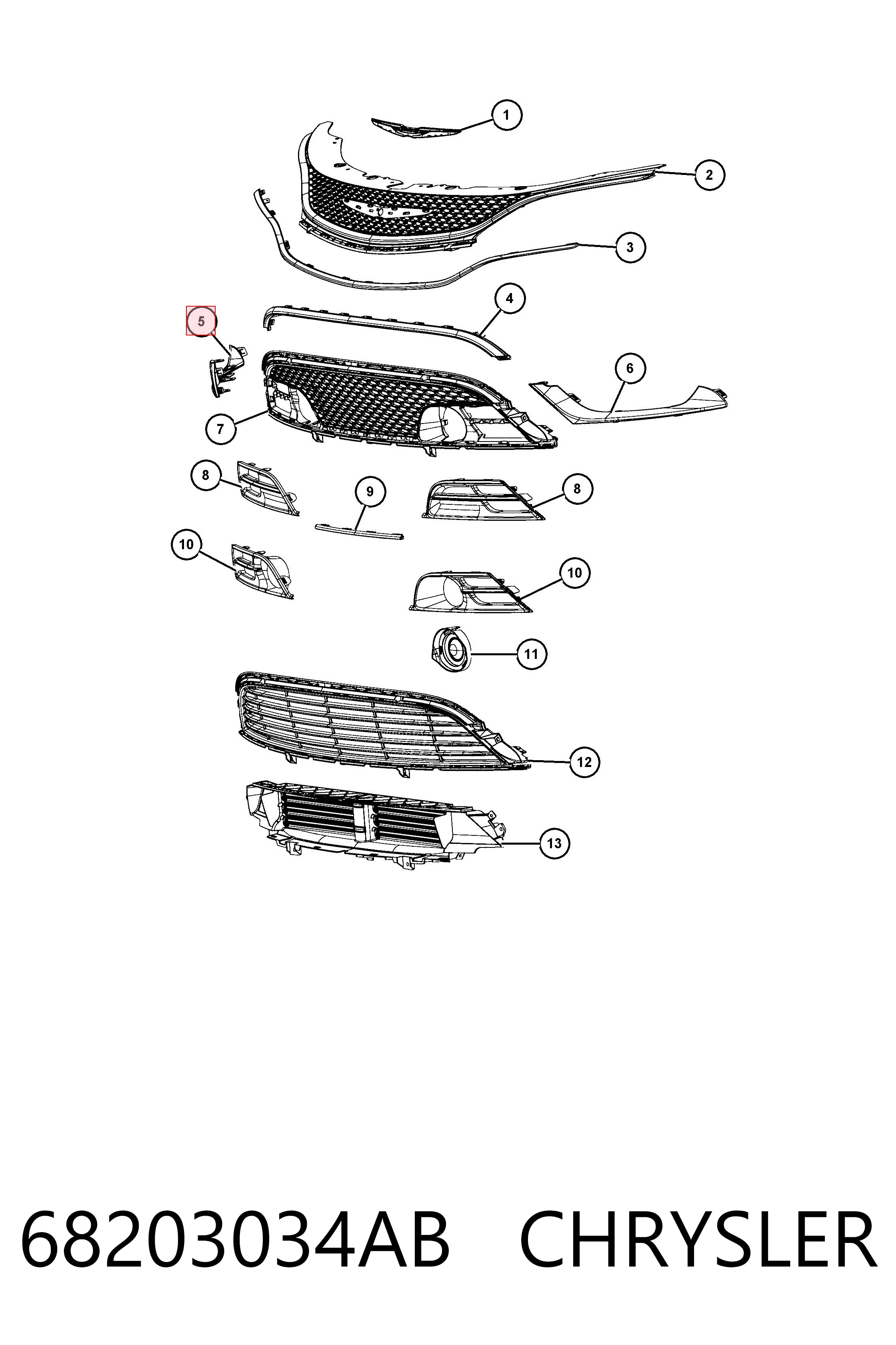 K68203034AB Fiat/Alfa/Lancia Молдинг решетки переднего бампера, правый