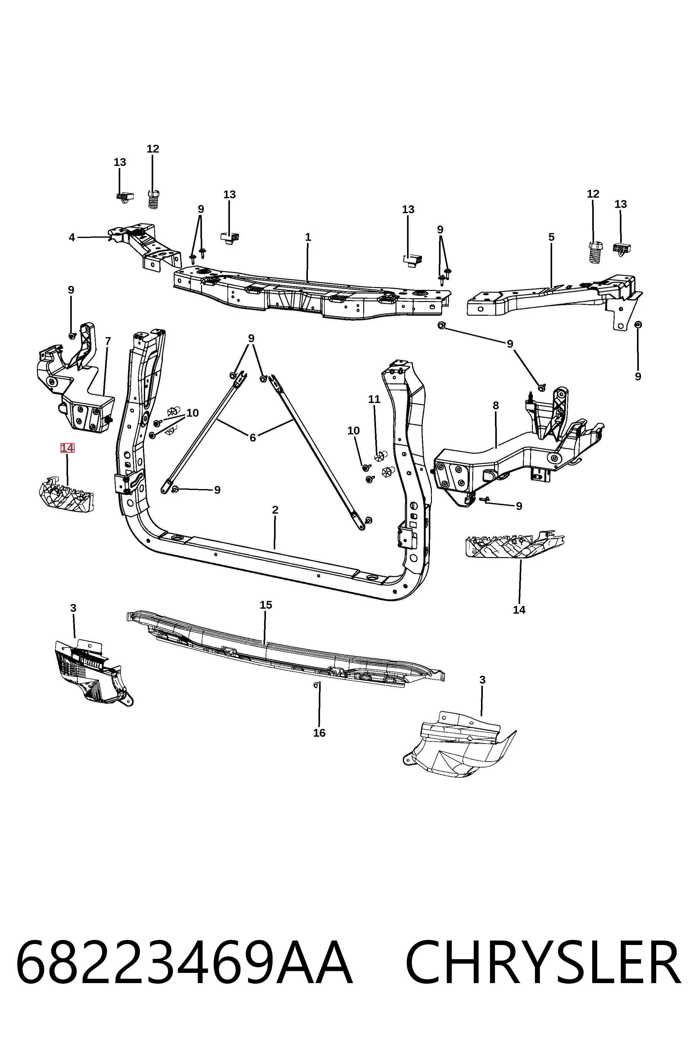 K68223469AA Fiat/Alfa/Lancia Левое крепление переднего бампера