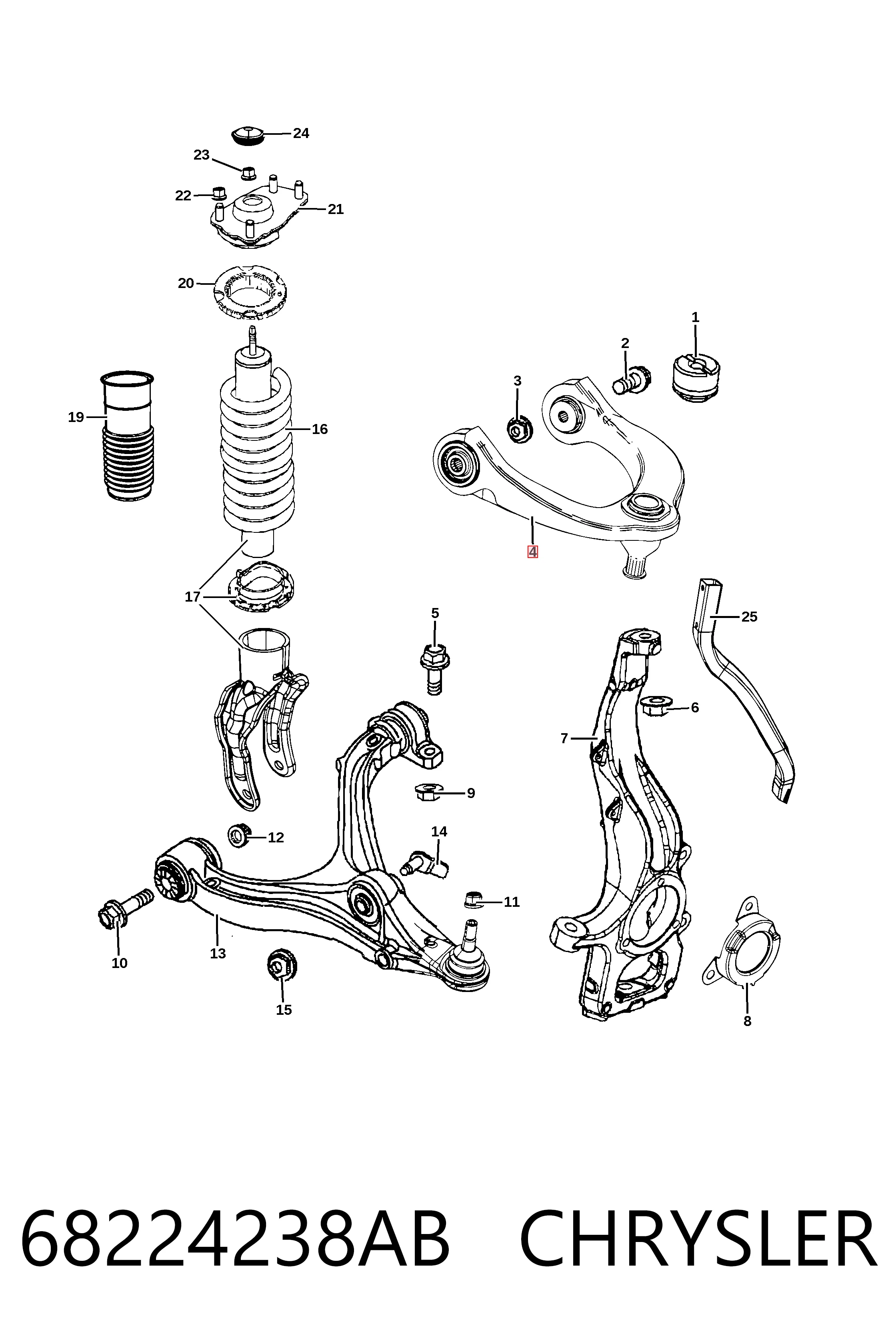 Рычаг передней подвески верхний, правый Fiat/Alfa/Lancia K68282328AA