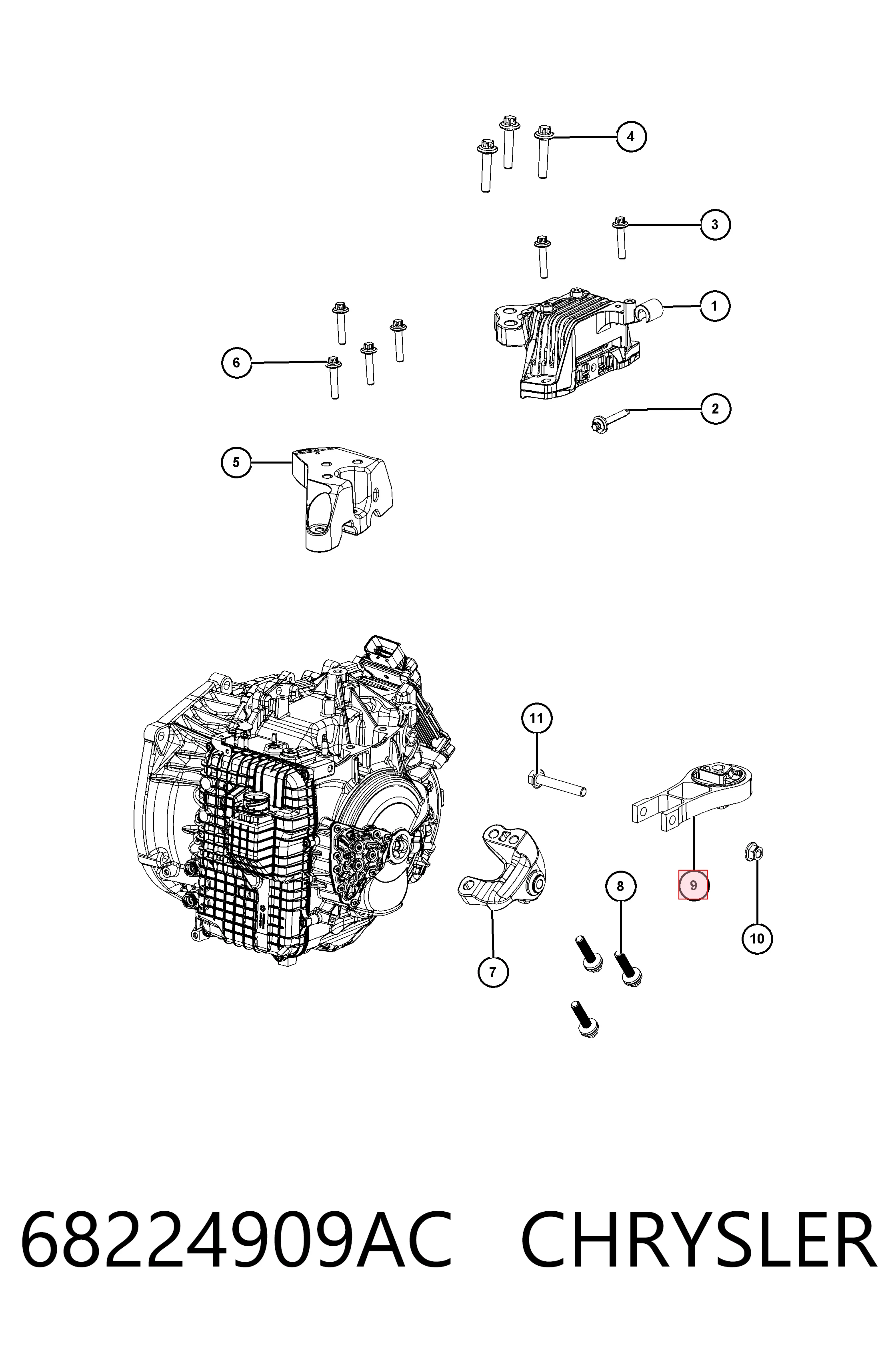 68224909AC Chrysler Задняя подушка двигателя
