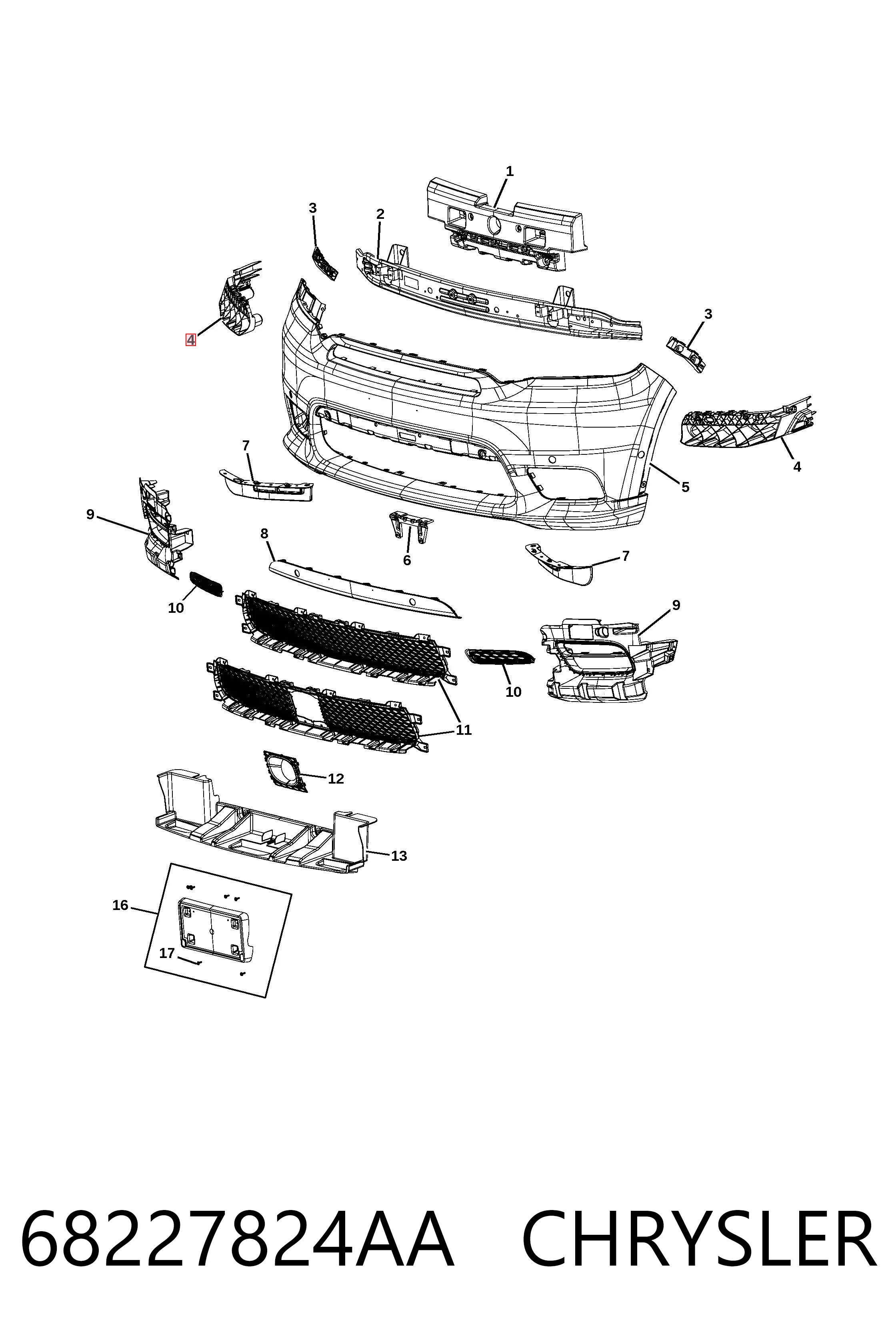 K68227824AA Fiat/Alfa/Lancia Кронштейн крепления бампера переднего правый