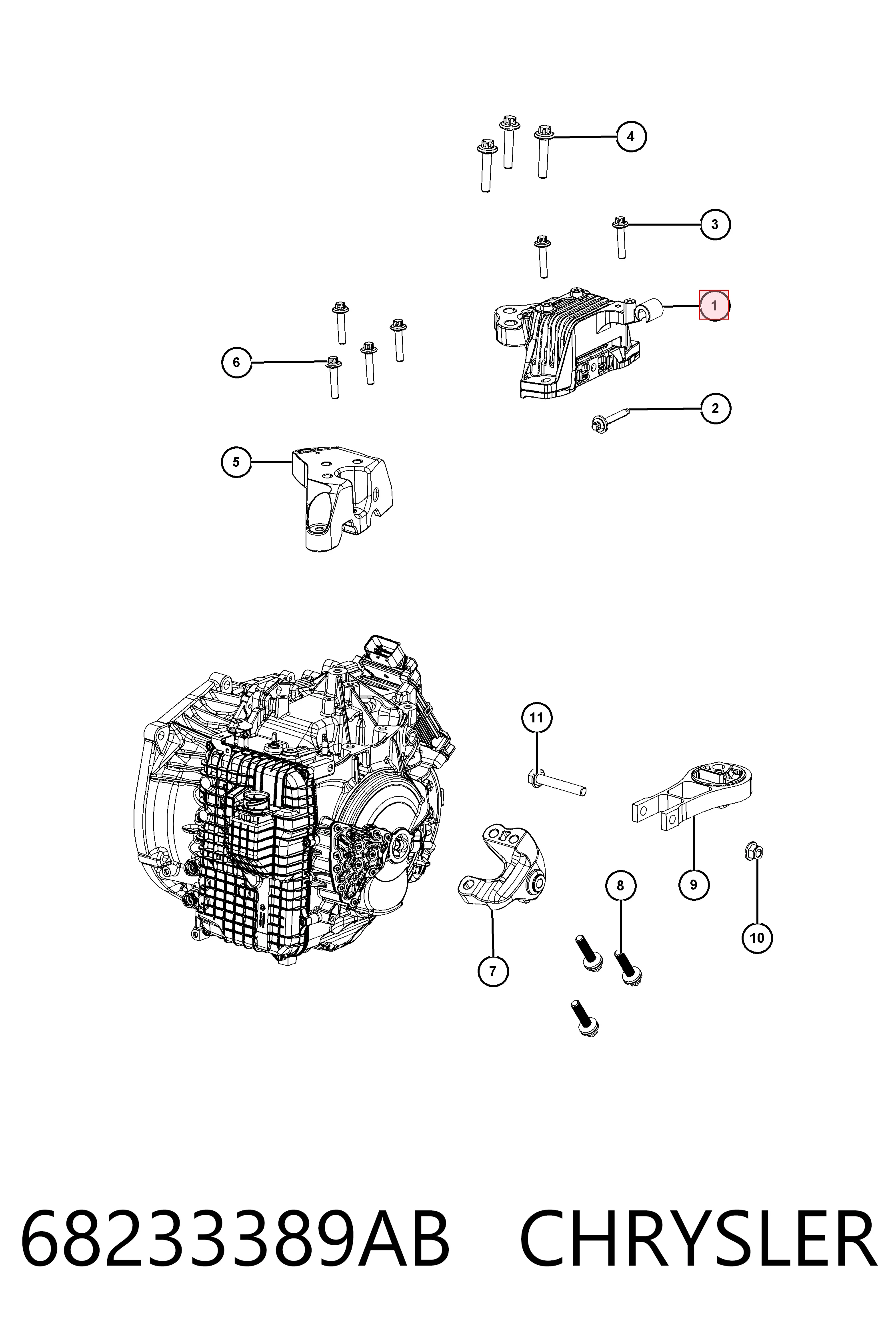 68233389AB Chrysler Подушка (опора) двигателя, левая