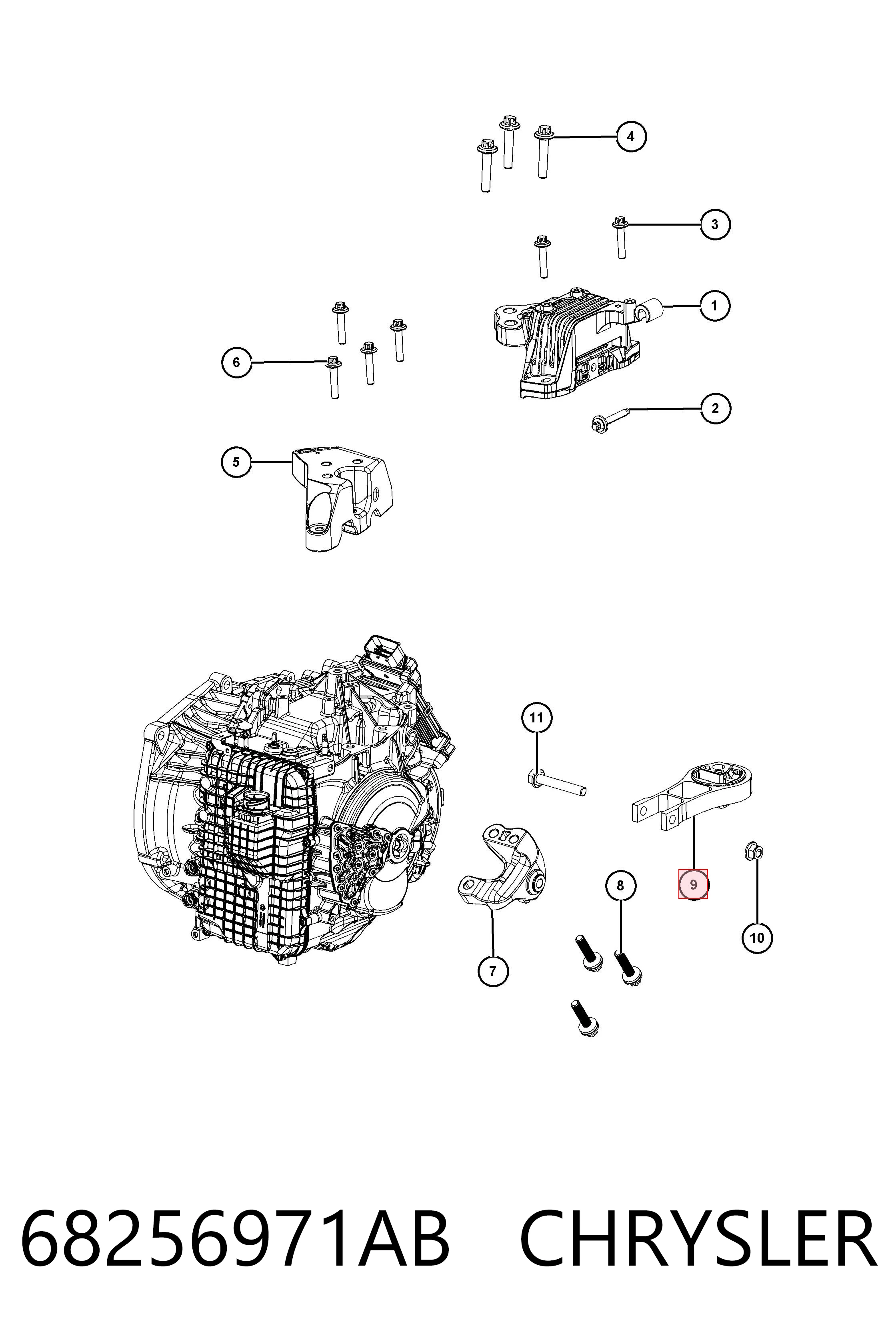 68256971AB Chrysler Задняя подушка двигателя