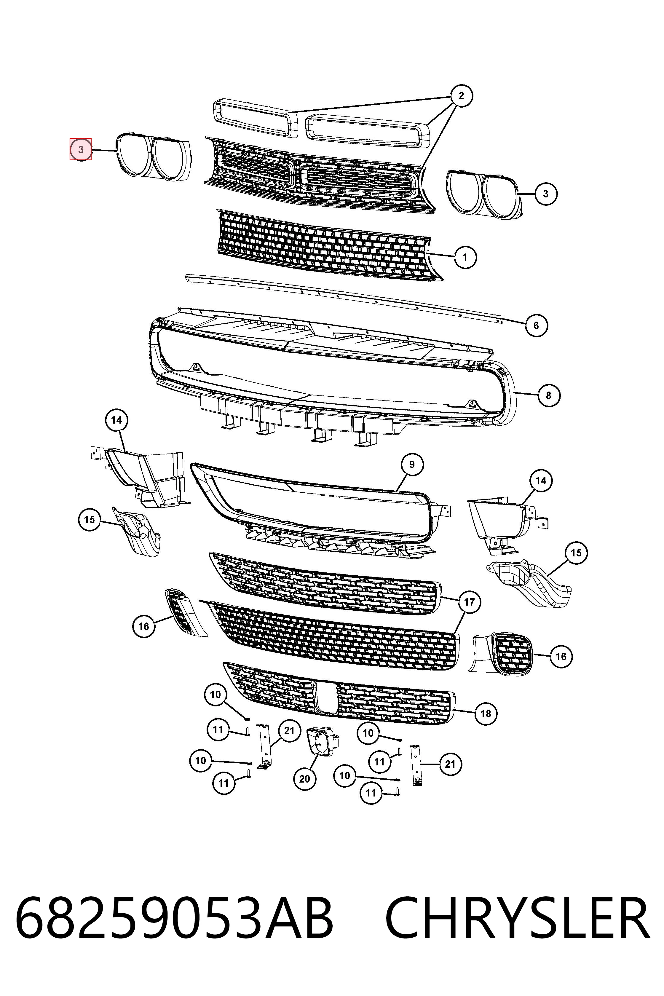 68259053AB Chrysler Рамка/облицовка фары левой