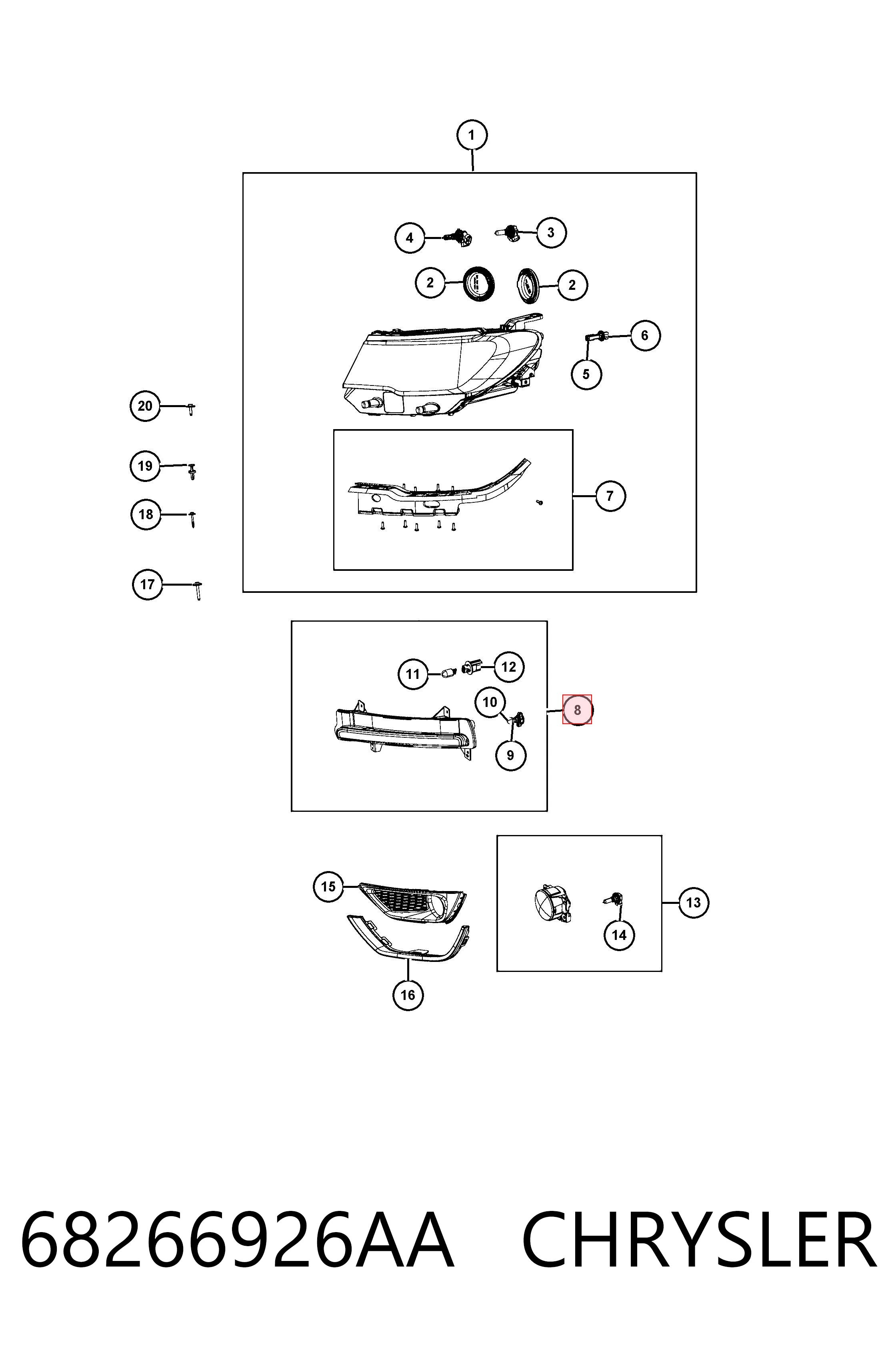 Фара дневного света правая K68266926AB Fiat/Alfa/Lancia