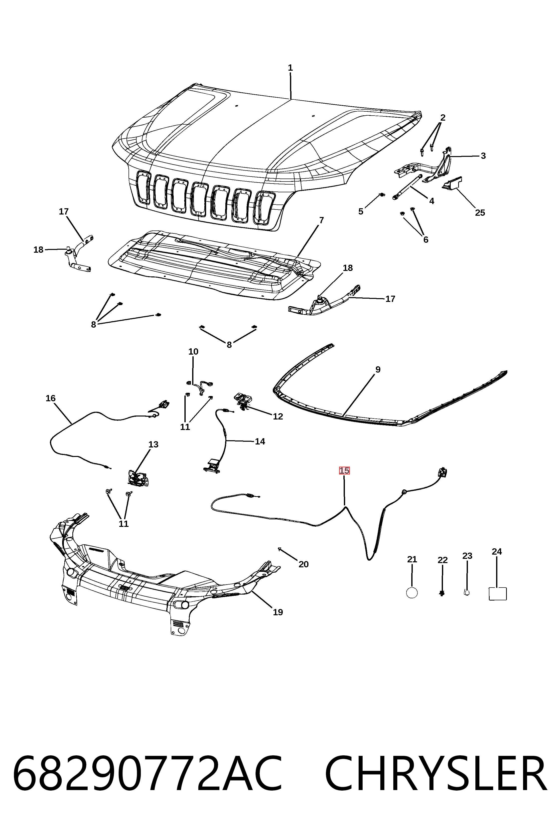Трос открытия капота на Jeep Cherokee  KL