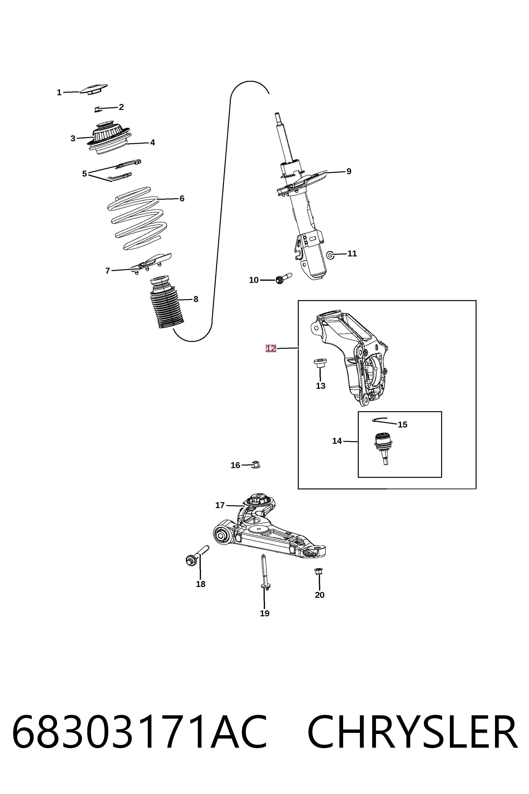 K68303171AB Fiat/Alfa/Lancia Цапфа - поворотный кулак передний, левый