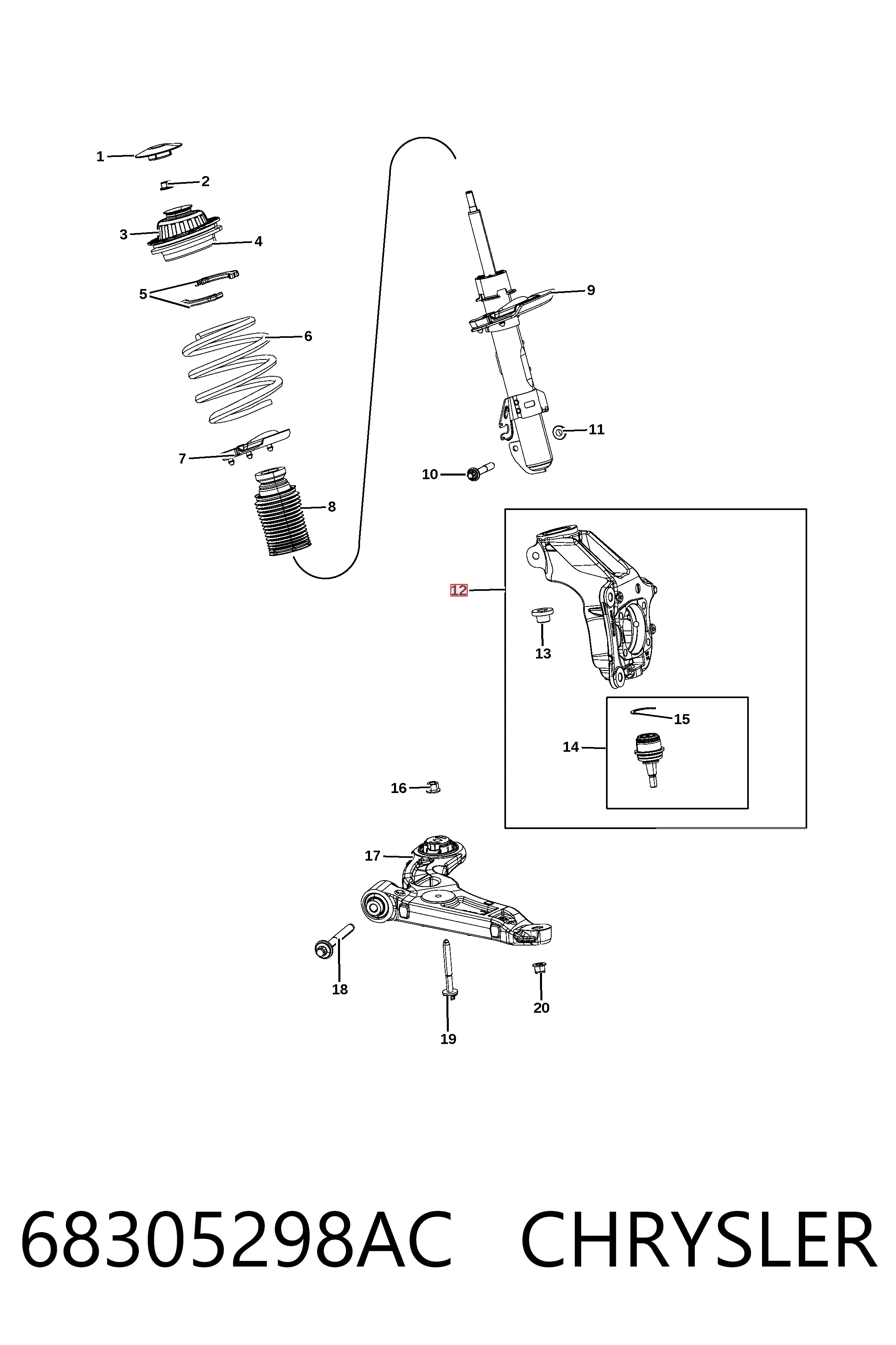 K68305298AC Fiat/Alfa/Lancia Цапфа - поворотный кулак передний, правый
