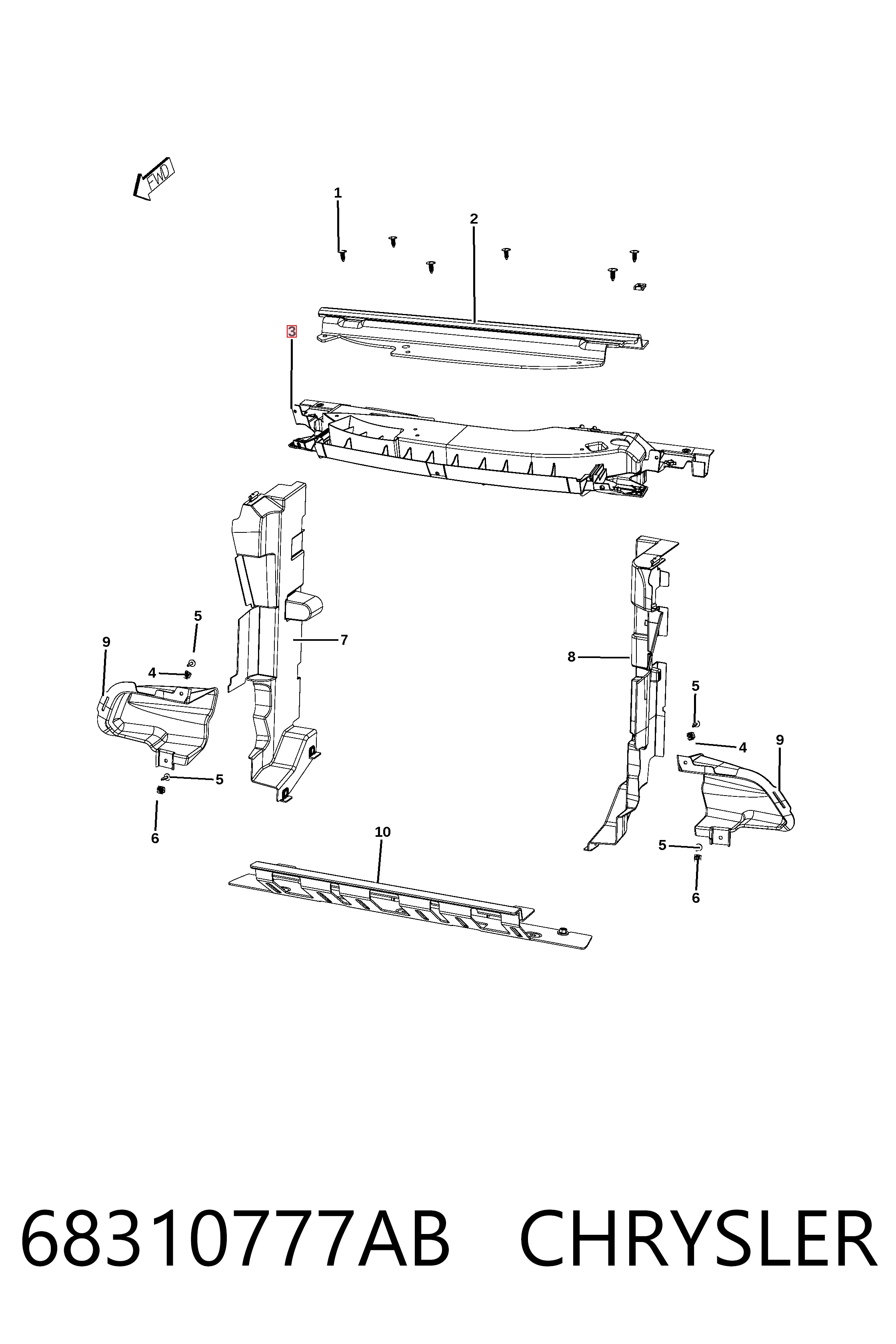 Накладка диффузора радиатора верхняя Fiat/Alfa/Lancia K68437115AA цена, от 48.83 USD
