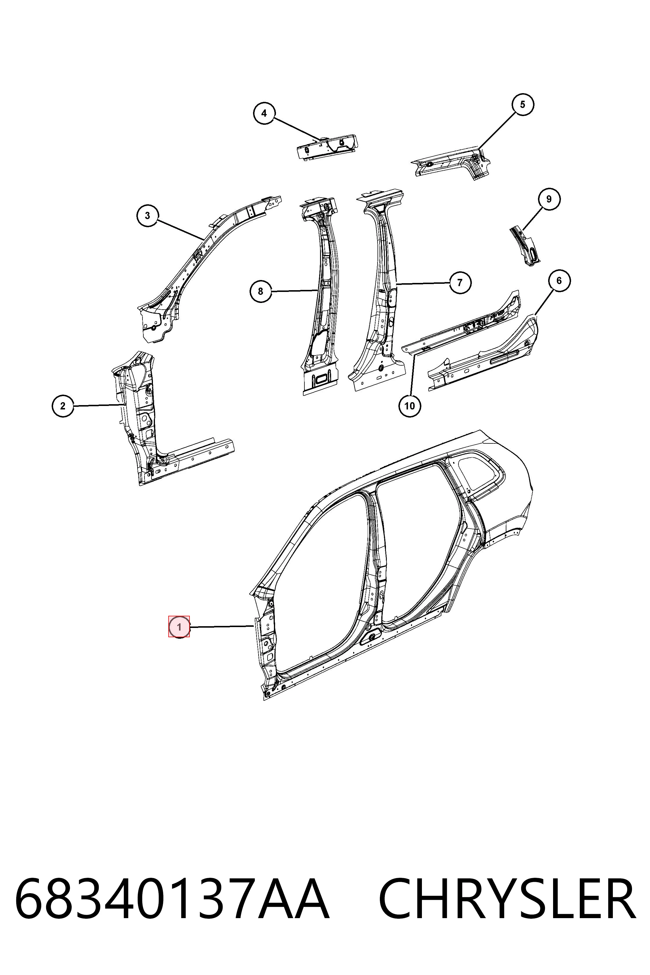 Купить K68340137AA Fiat/Alfa/Lancia Боковина для легковых. Цилиндр подъема кабины для грузовых