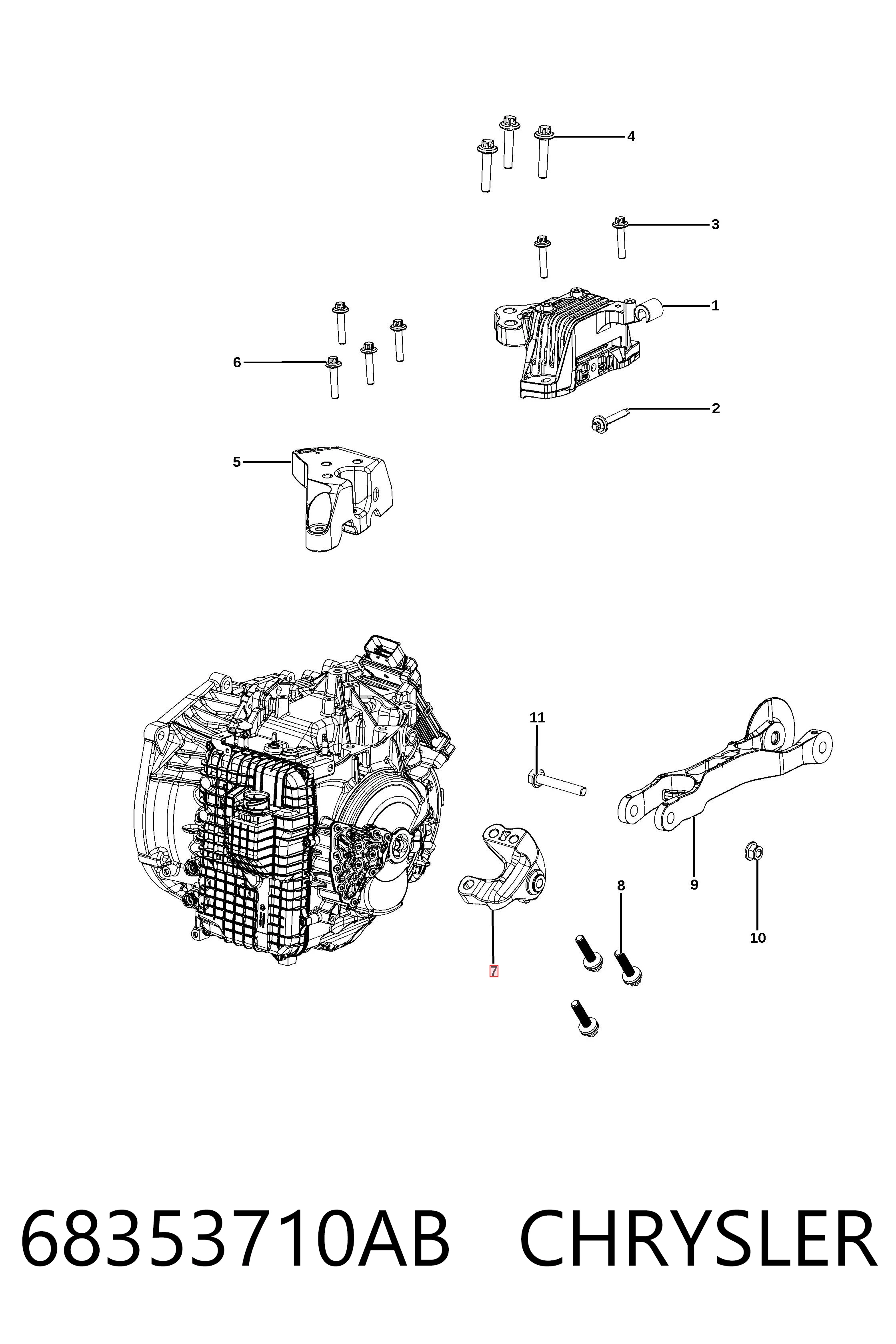 68353710AB Chrysler Кронштейн подушки (опоры) двигателя задней