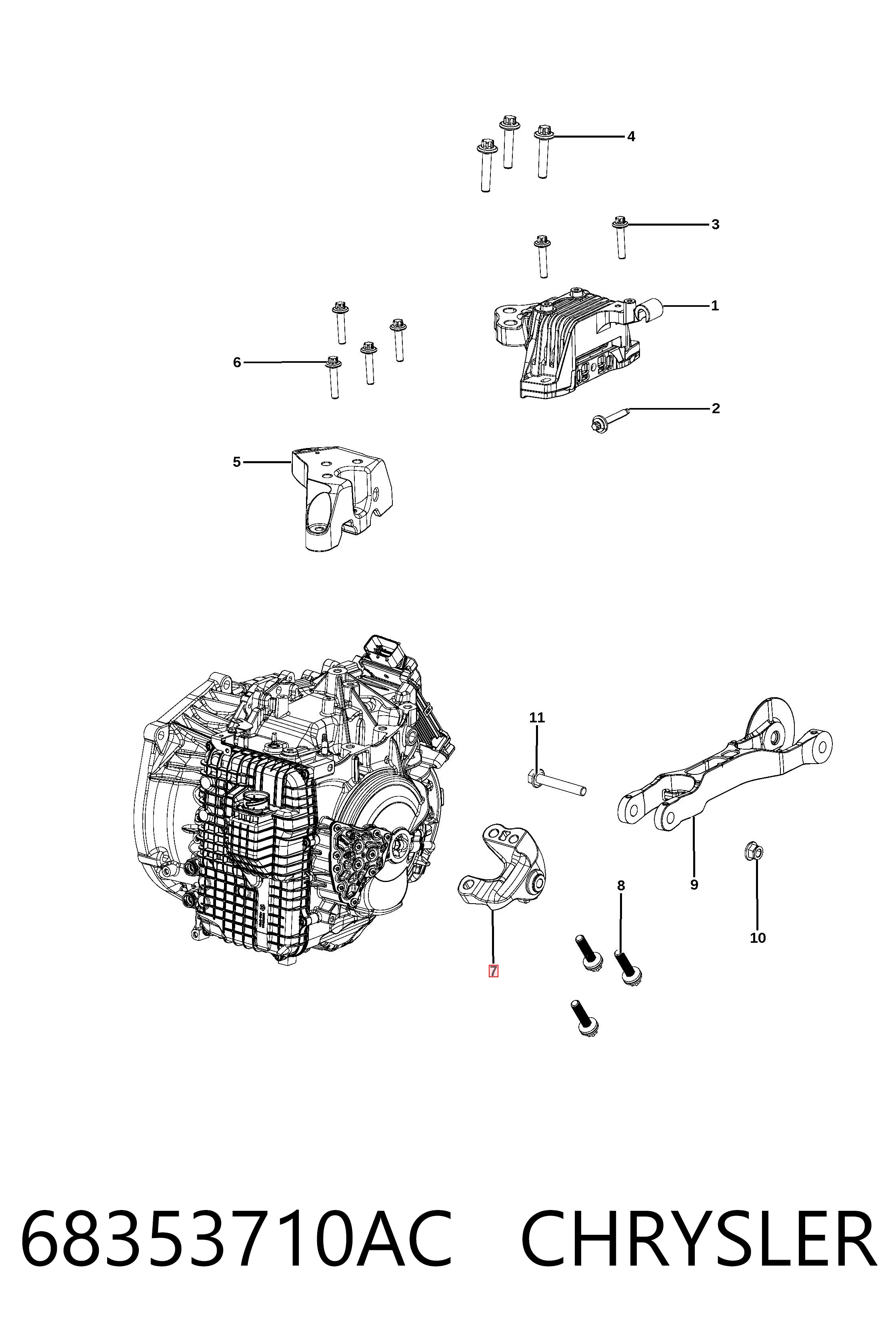 68353710AC Chrysler Кронштейн подушки (опоры) двигателя задней