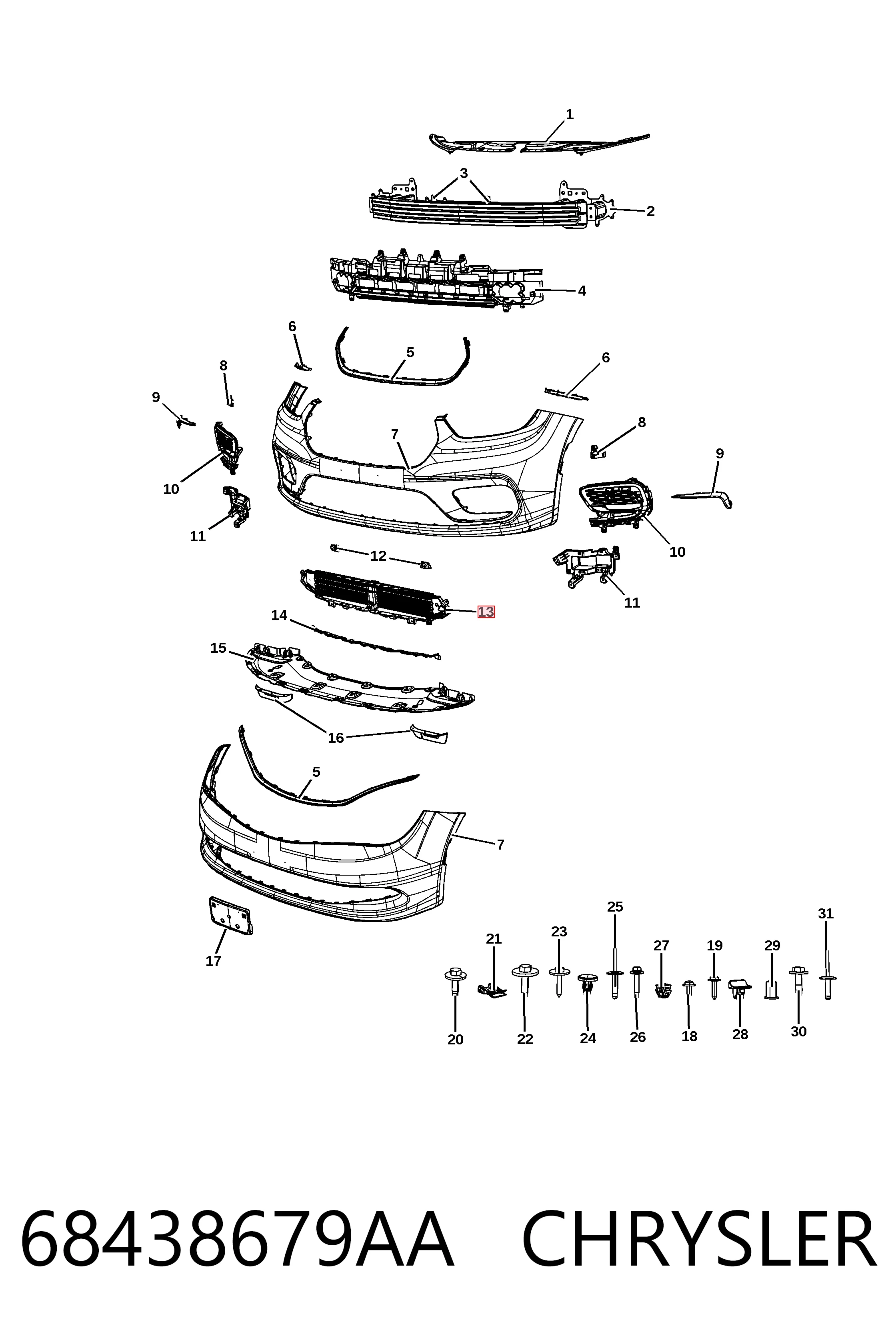 Решетка бампера нижняя Fiat/Alfa/Lancia K68438679AB цена, от 145.60 USD