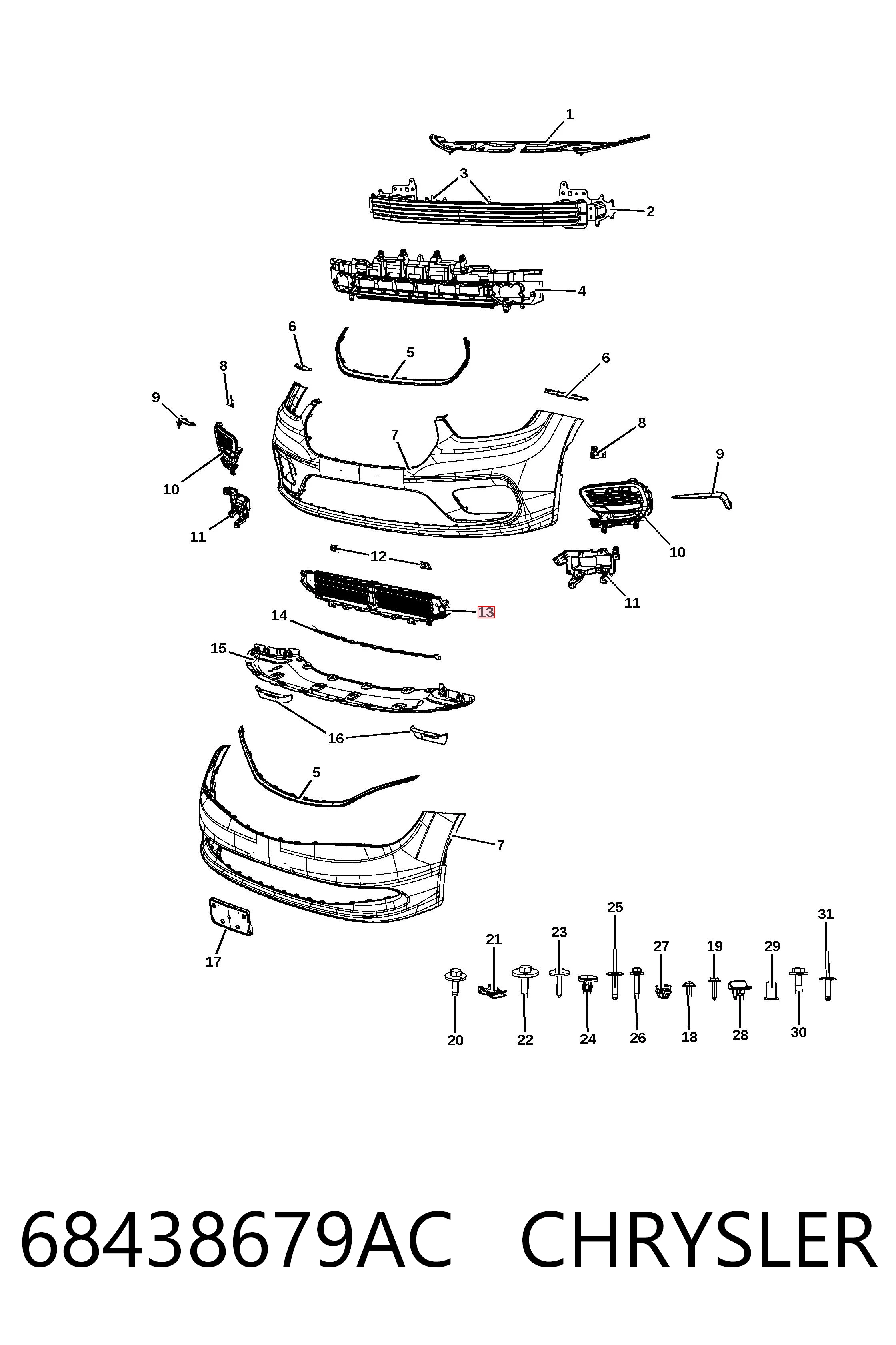 68438679AC Chrysler Решетка переднего бампера