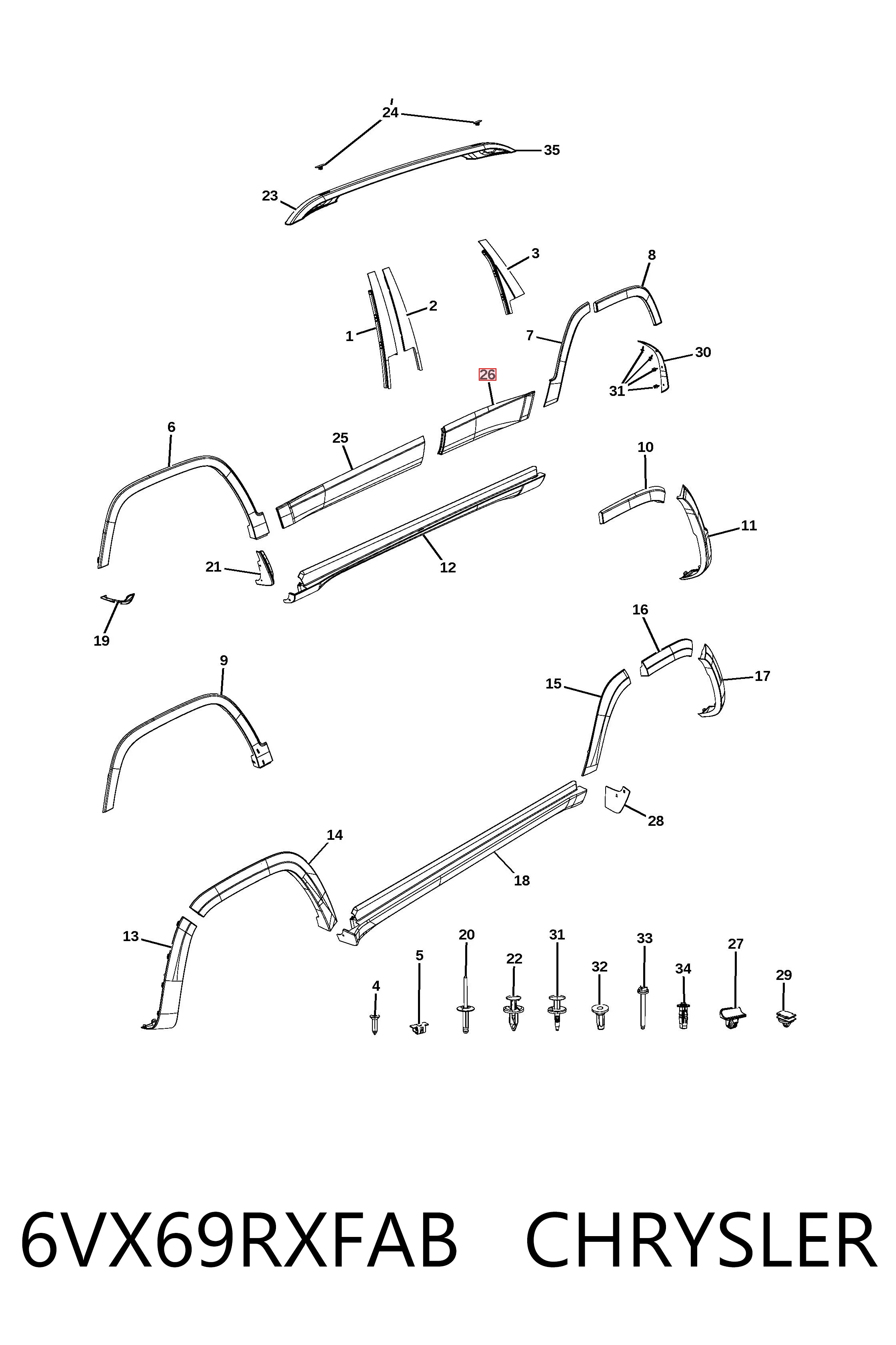 Накладка задней левой двери Fiat/Alfa/Lancia K6VX69RXFAB