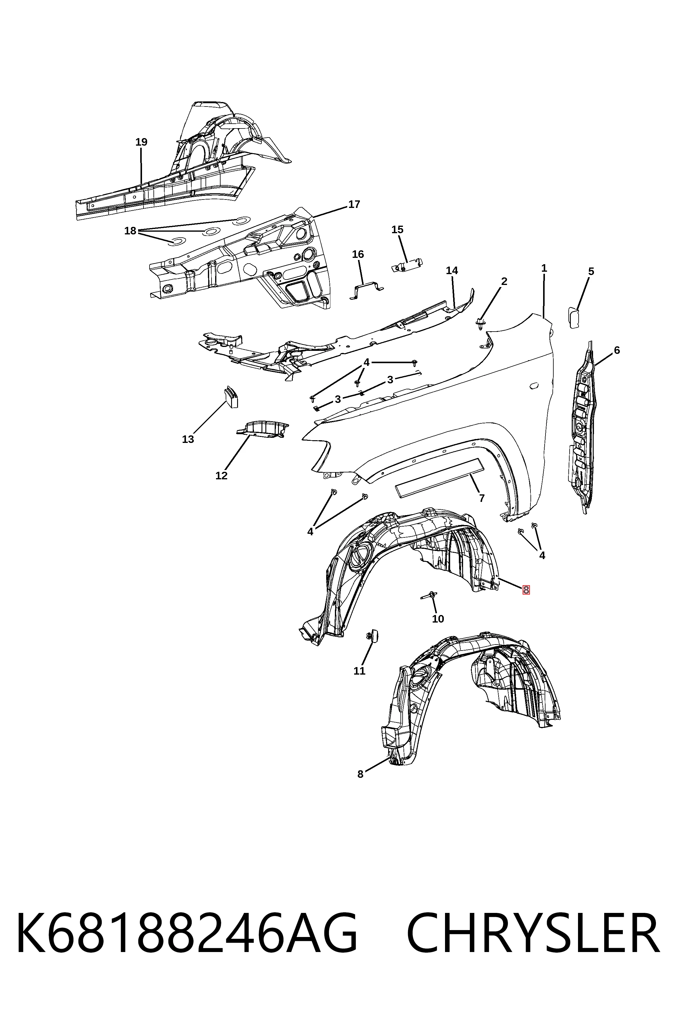 K68188246AB Fiat/Alfa/Lancia Подкрыльник переднего крыла, правый