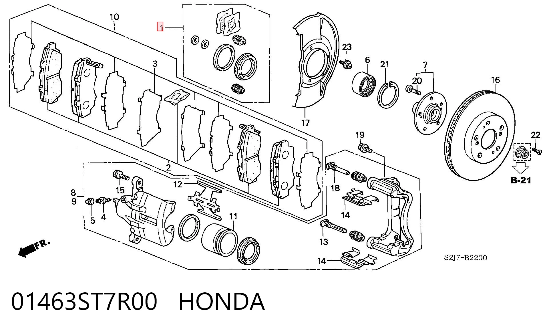 01463ST7R00 Honda Ремкомплект суппорта тормозного, переднего