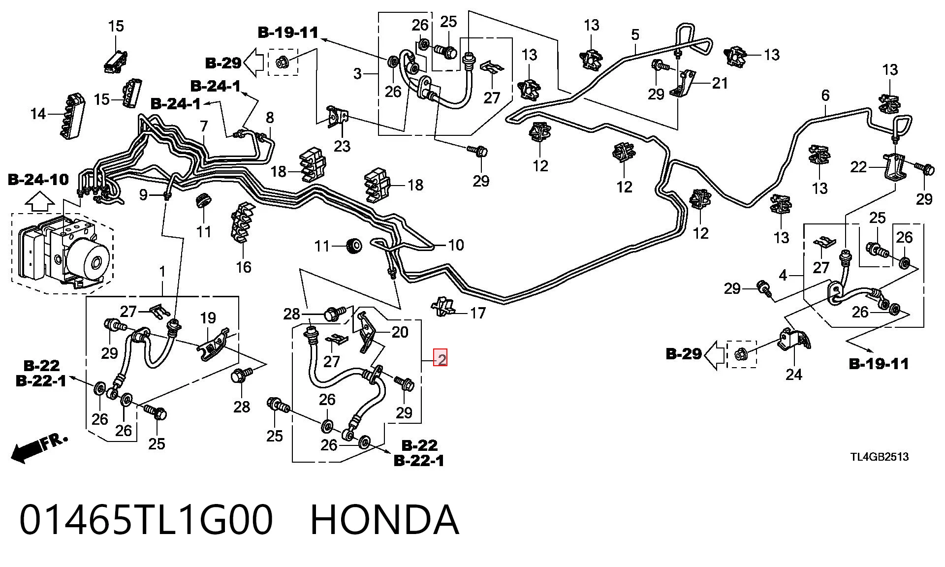 01465TL1G00 Honda Шланг тормозной левый передний