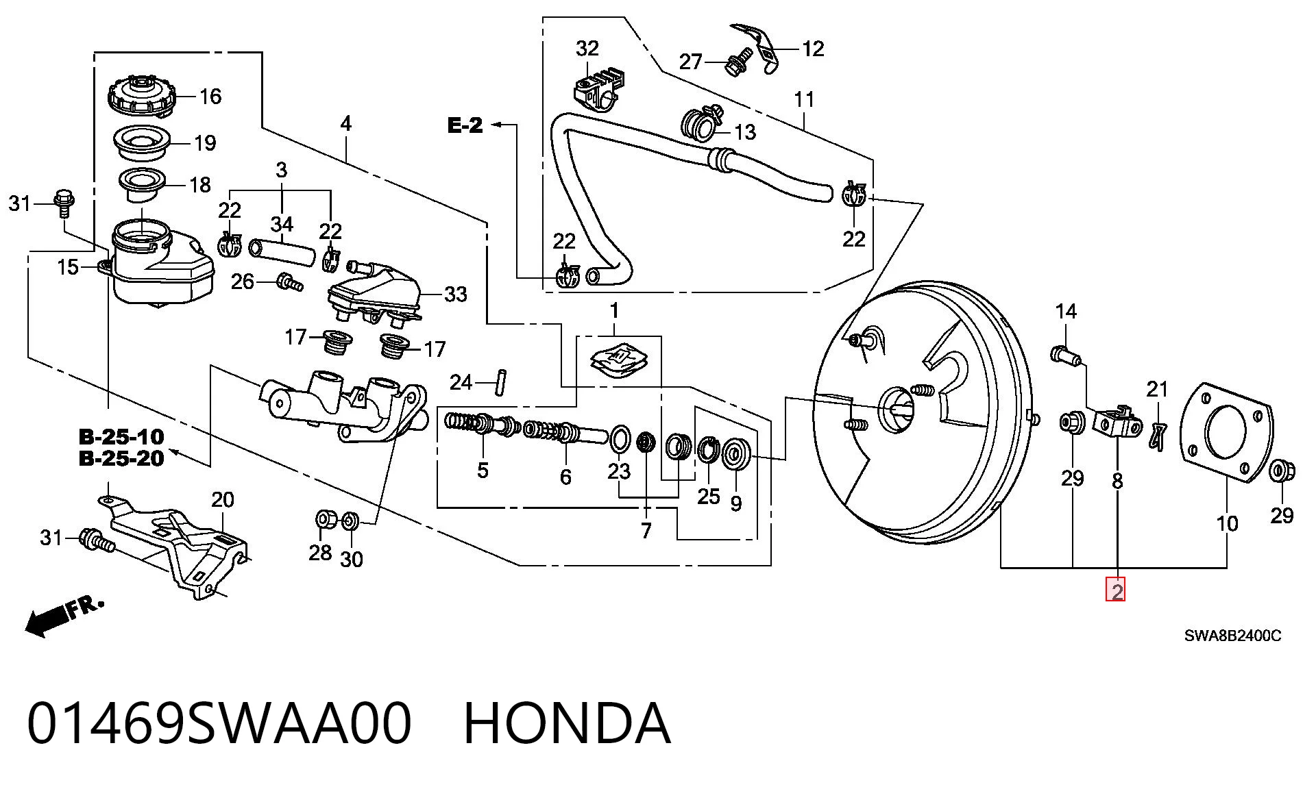 01469SWAA00 Honda Усилитель тормоза вакуумный
