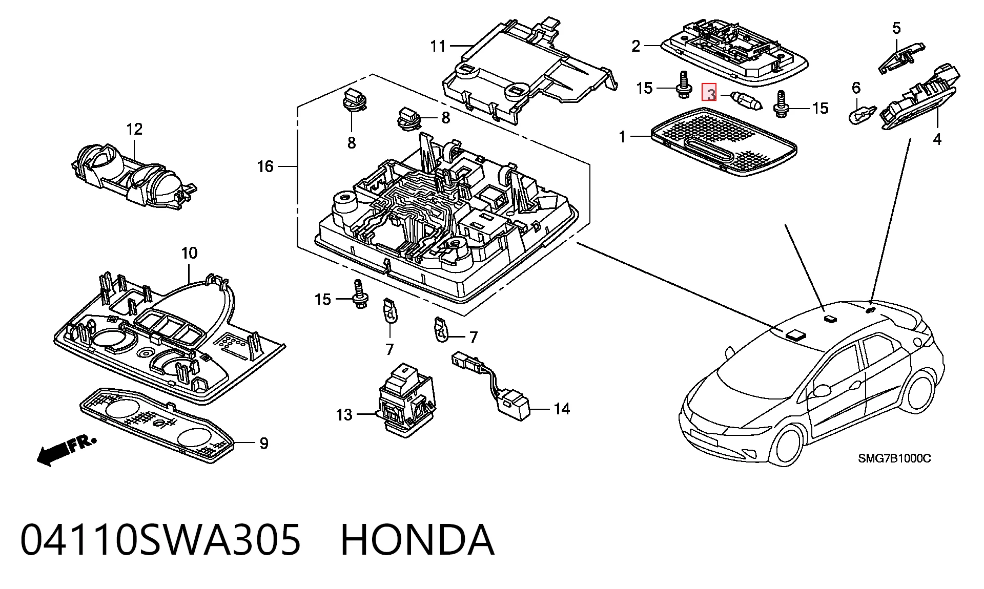 04110SWA305 Honda Лампочка плафона освещения салона/кабины